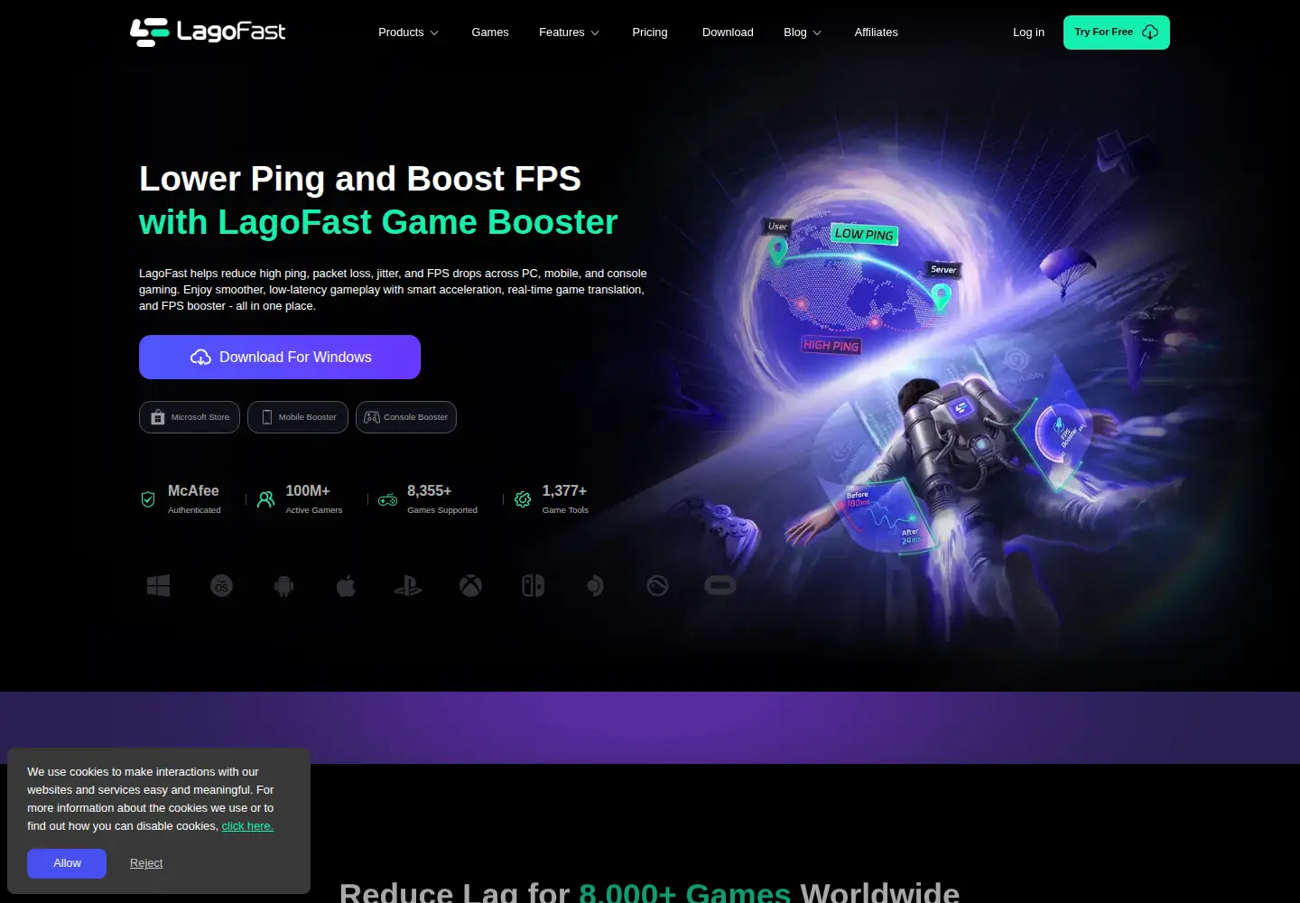 Screenshot of lagofast.com