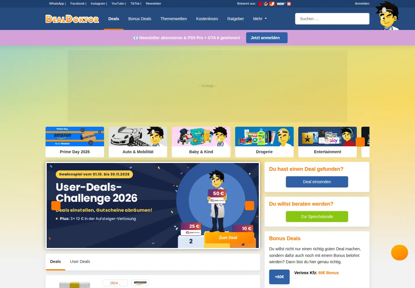 Captured homepage of dealdoktor.de in the current scan