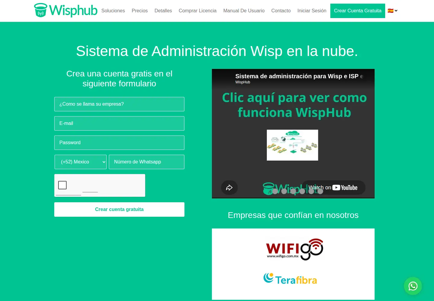 Captured homepage of wisphub.net in the current scan