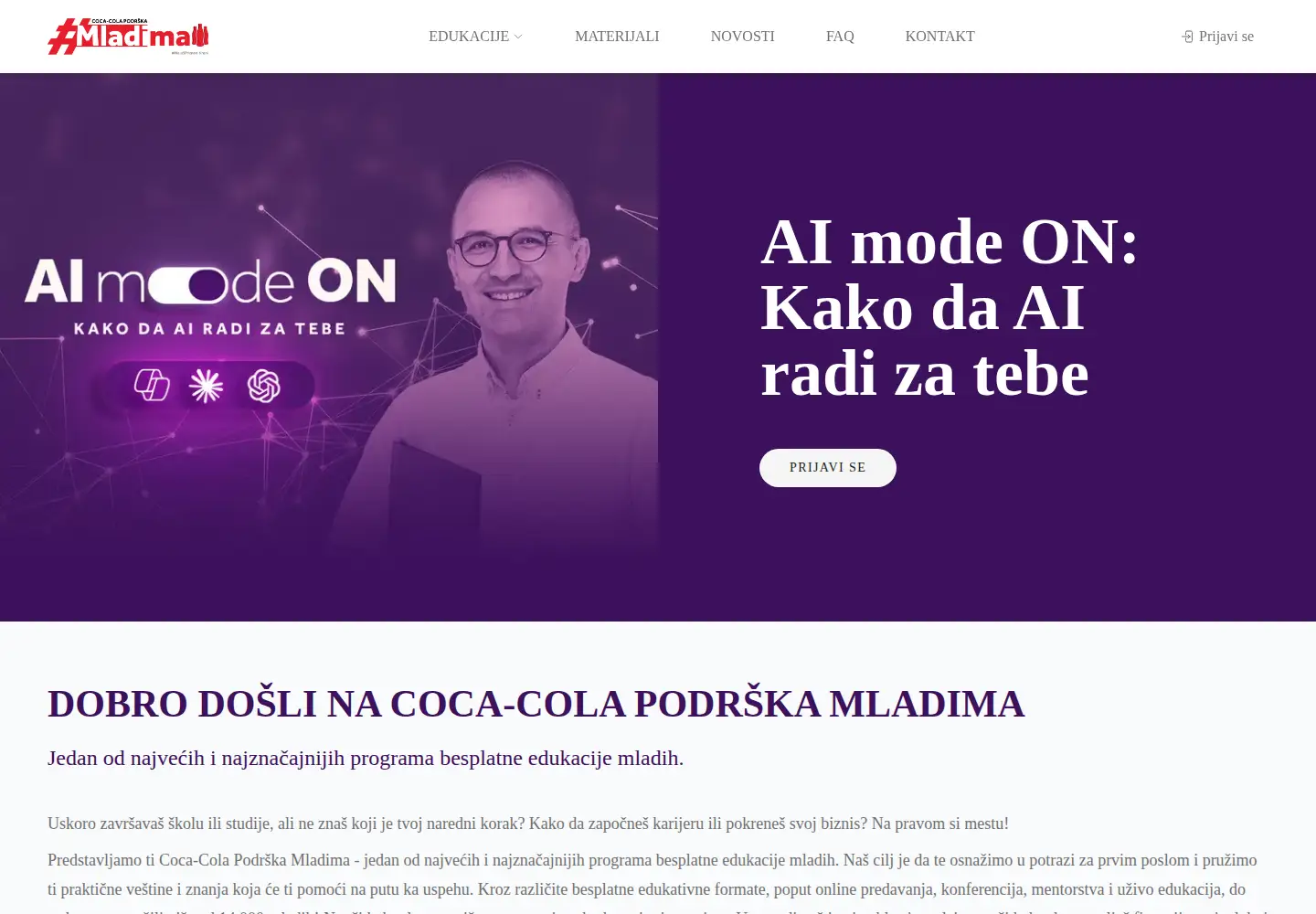 Screenshot of coca-colapodrskamladima.com