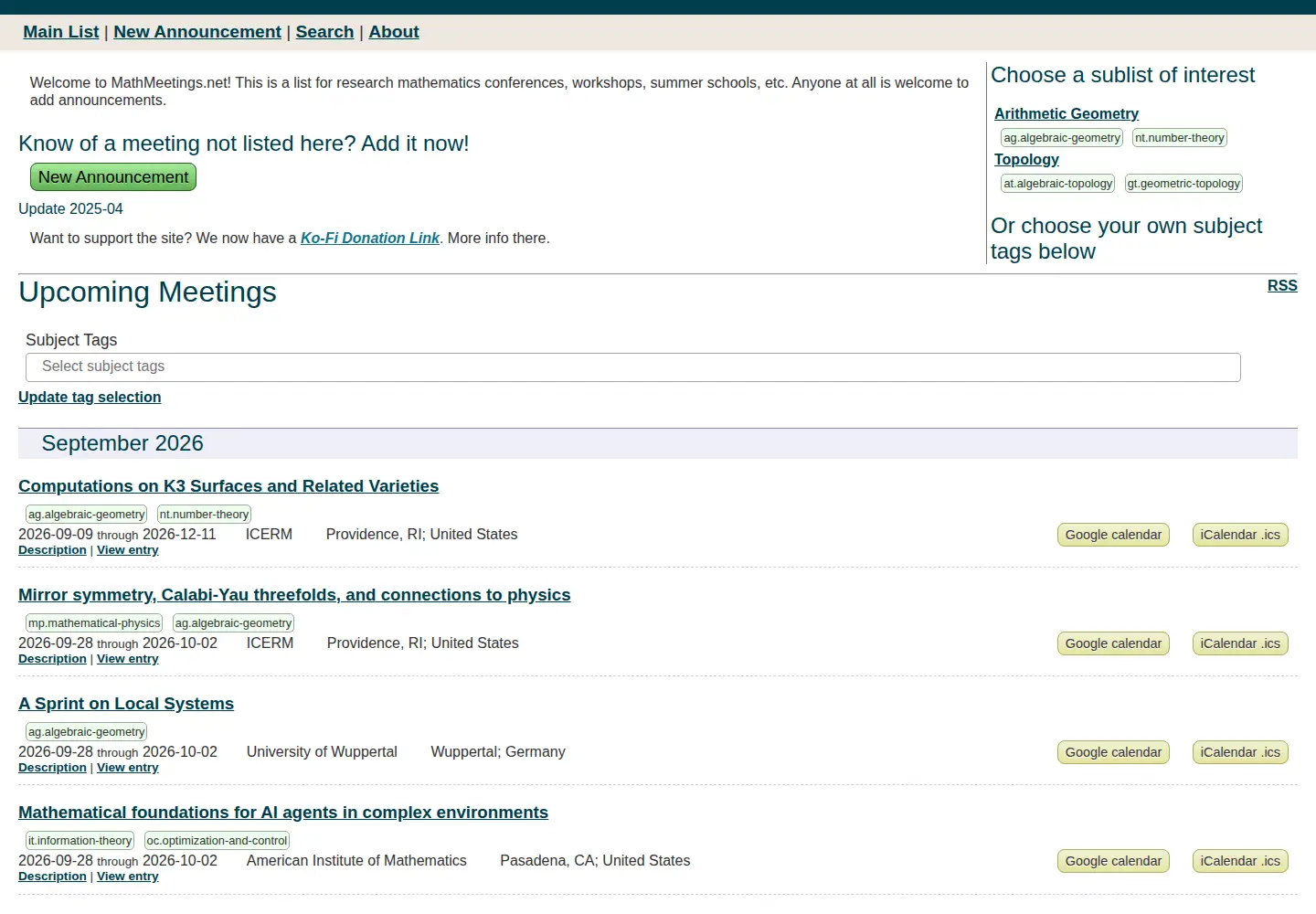 Screenshot of mathmeetings.net