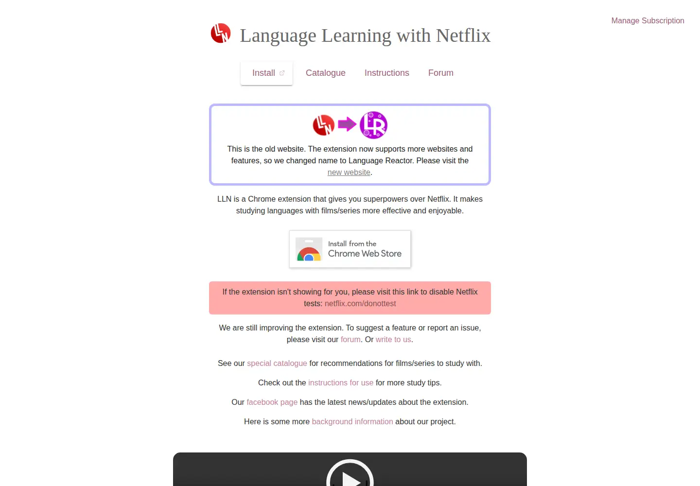 Captured homepage of languagelearningwithnetflix.com in the current scan