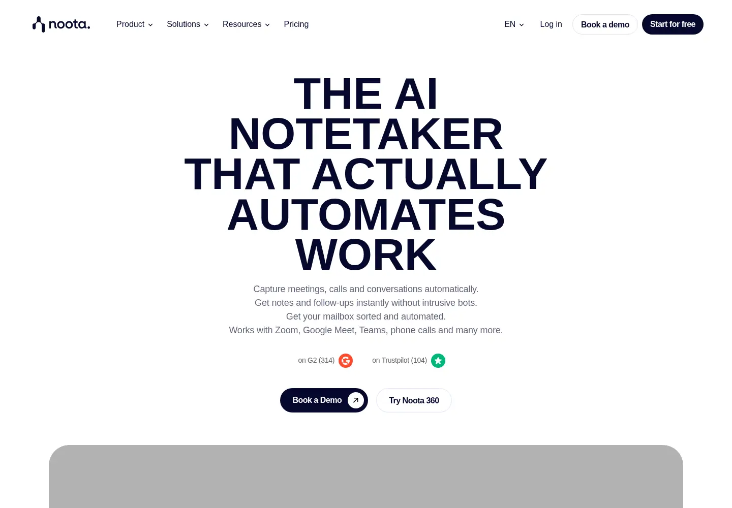 Captured homepage of noota.io in the current scan