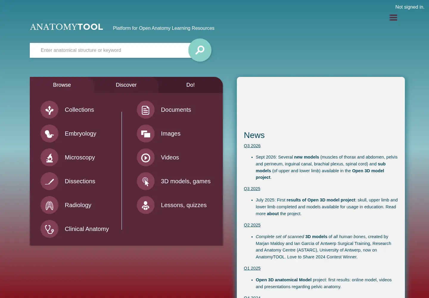 Captured homepage of anatomytool.org in the current scan