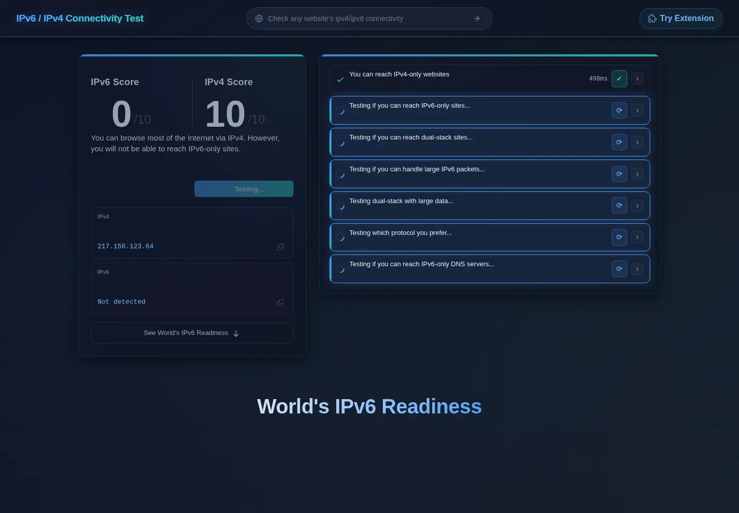 Captured homepage of test-ipv6.run in the current scan