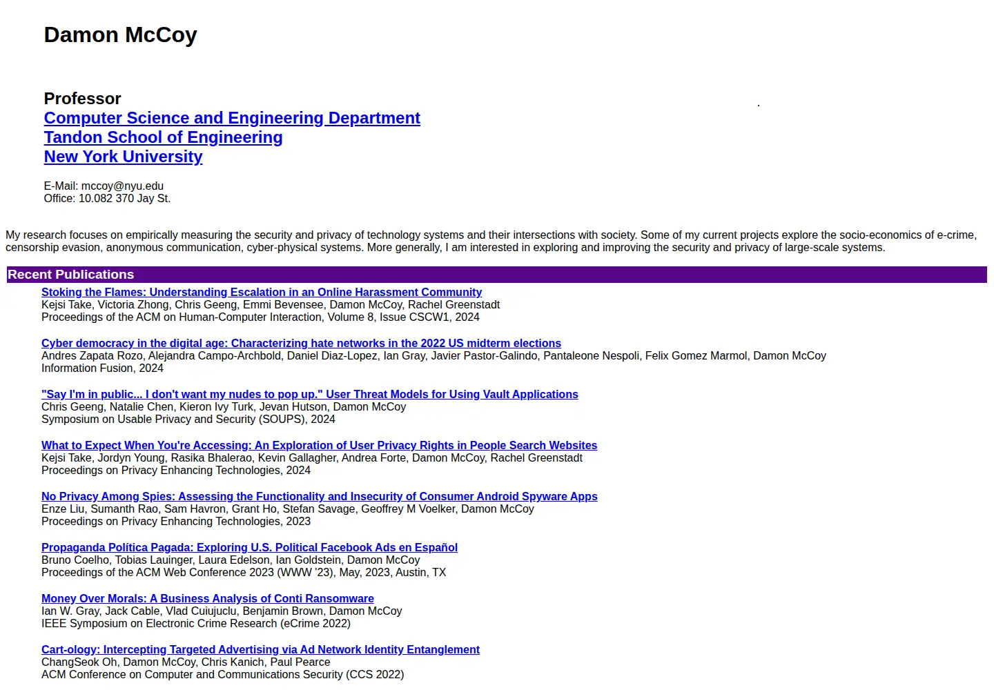 Screenshot of damonmccoy.com