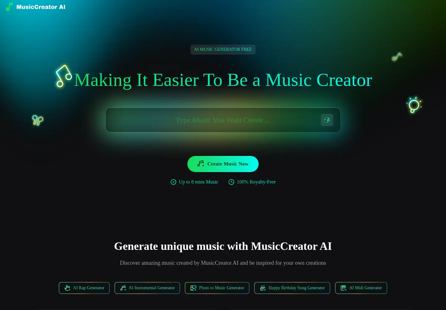 Screenshot of musiccreator.ai