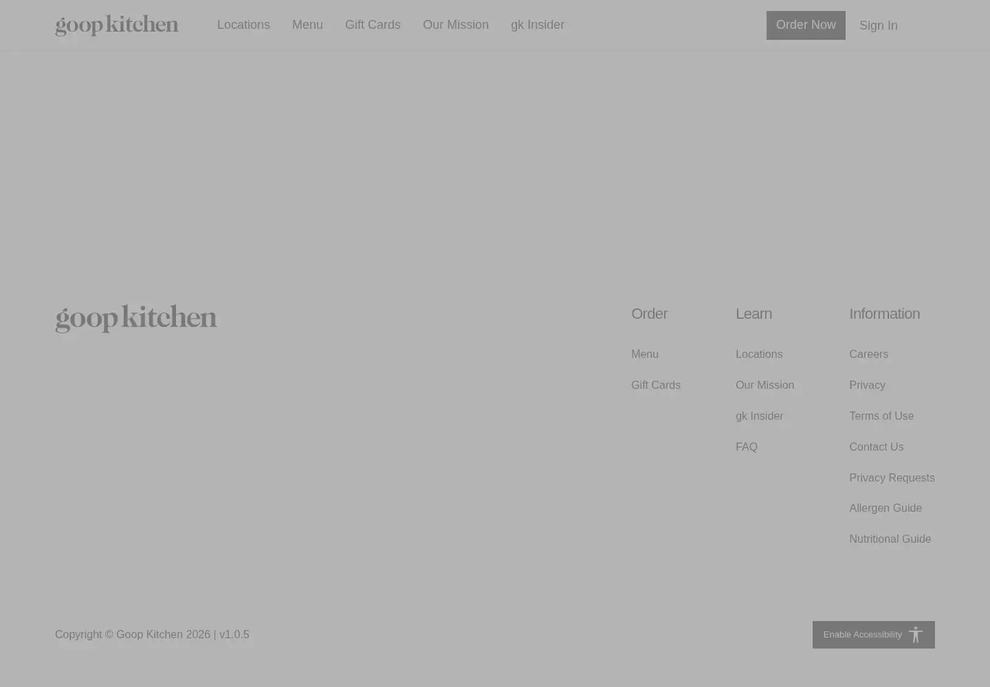 Captured homepage of goopkitchen.com in the current scan