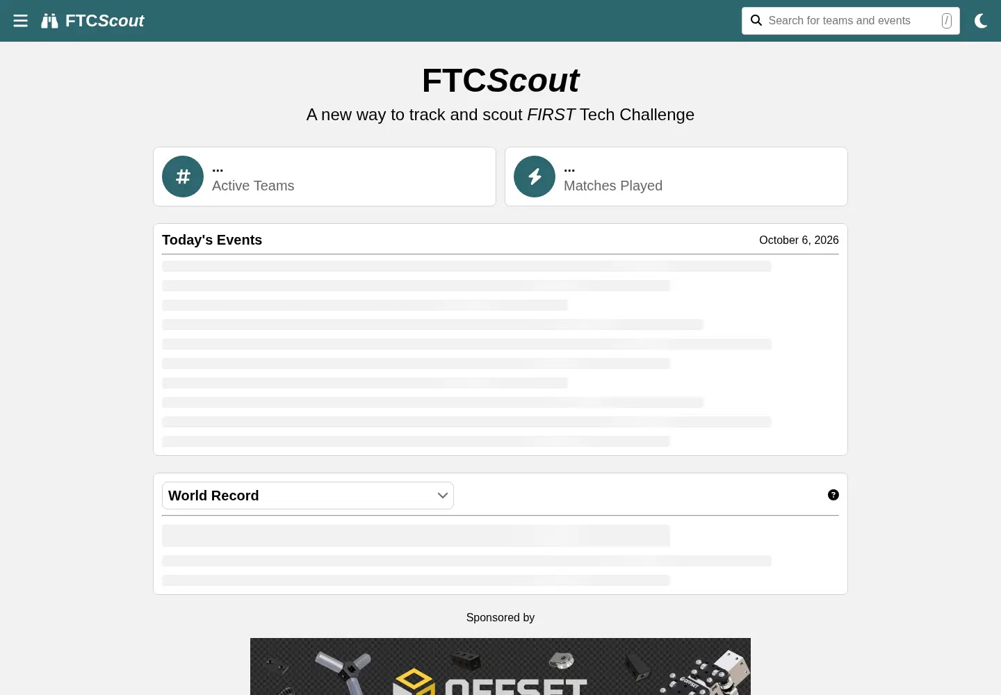 Captured homepage of ftcscout.org in the current scan