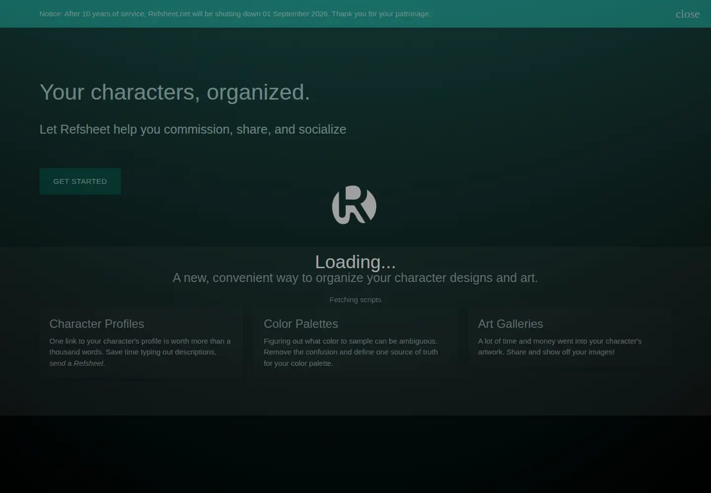 Captured homepage of refsheet.net in the current scan