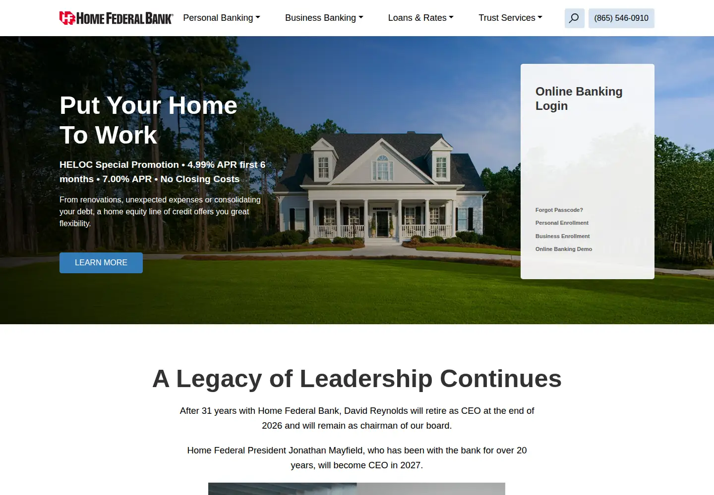 Screenshot of homefederalbanktn.com