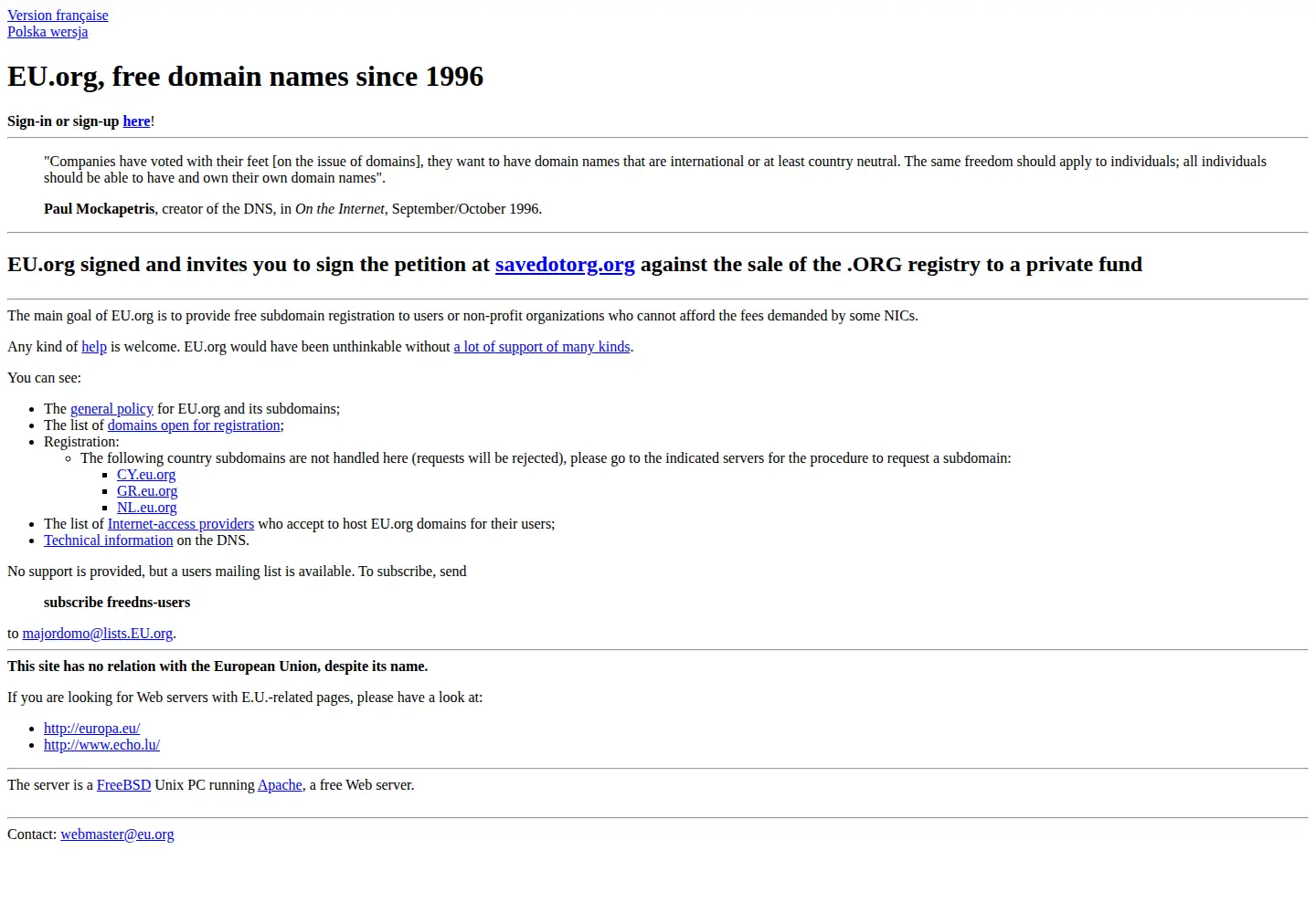 Screenshot of eu.org
