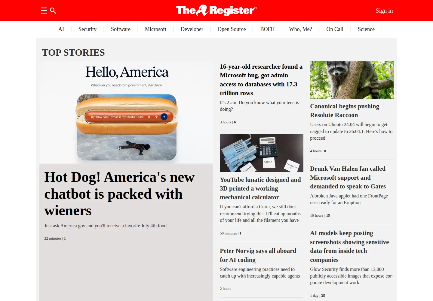 Screenshot of theregister.com