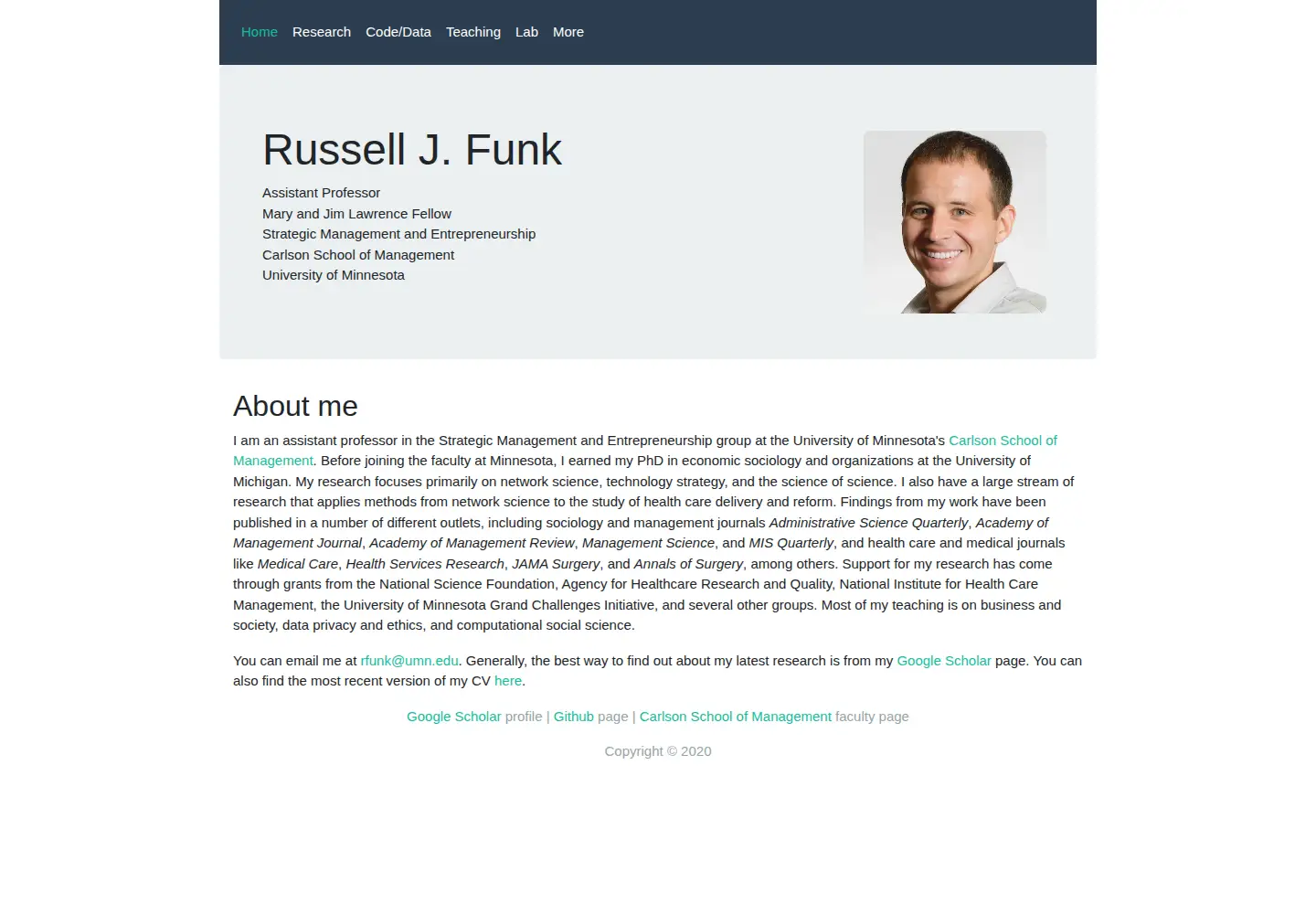 Captured homepage of russellfunk.org in the current scan