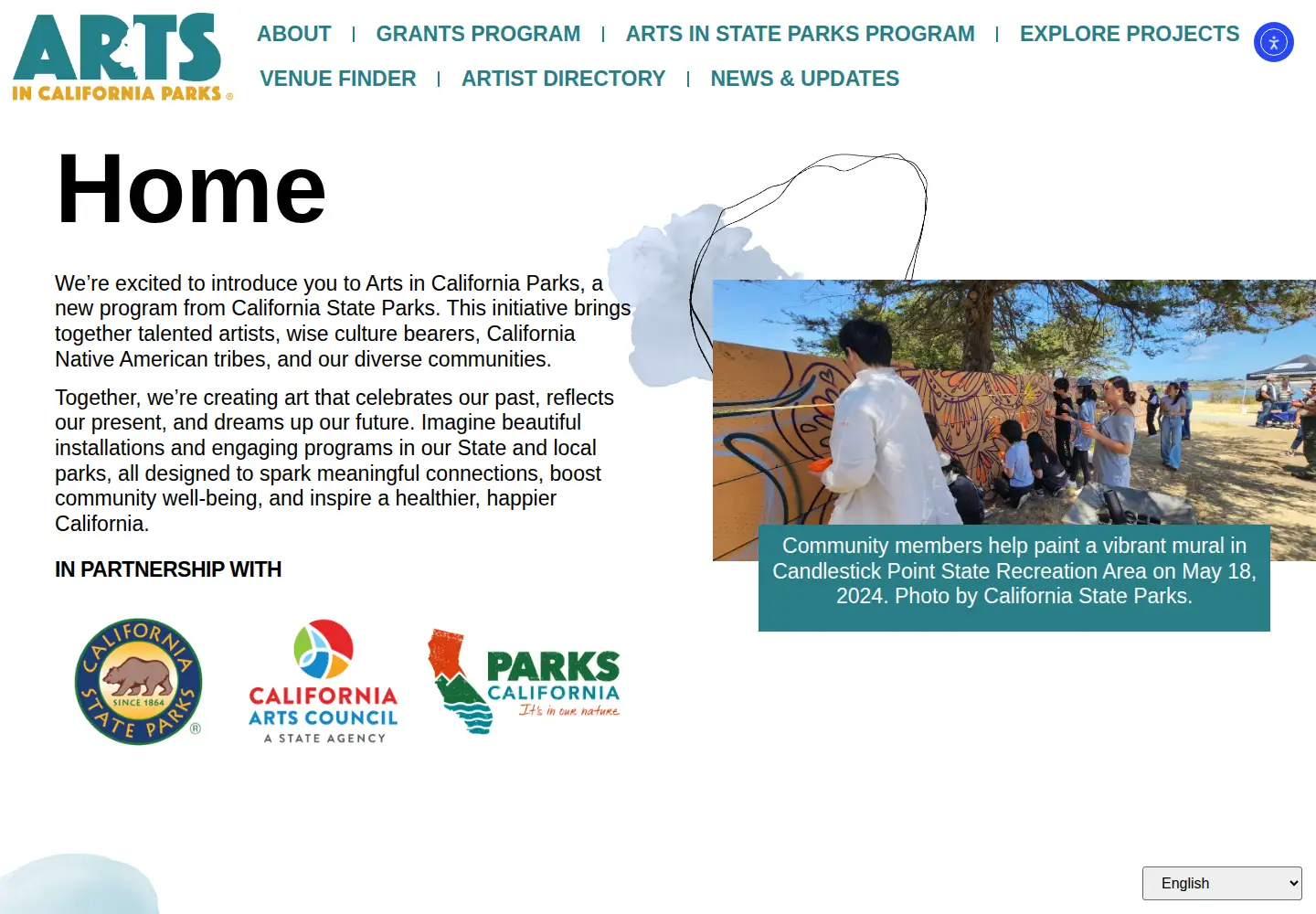 Captured homepage of artsincaliforniaparks.org in the current scan