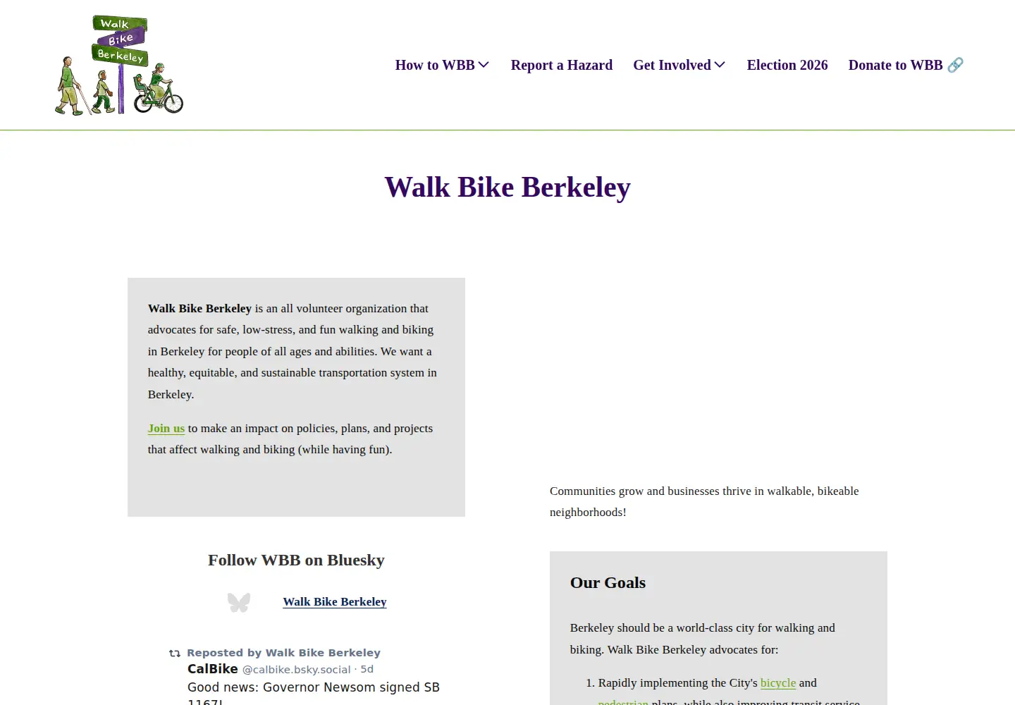 Captured homepage of walkbikeberkeley.org in the current scan