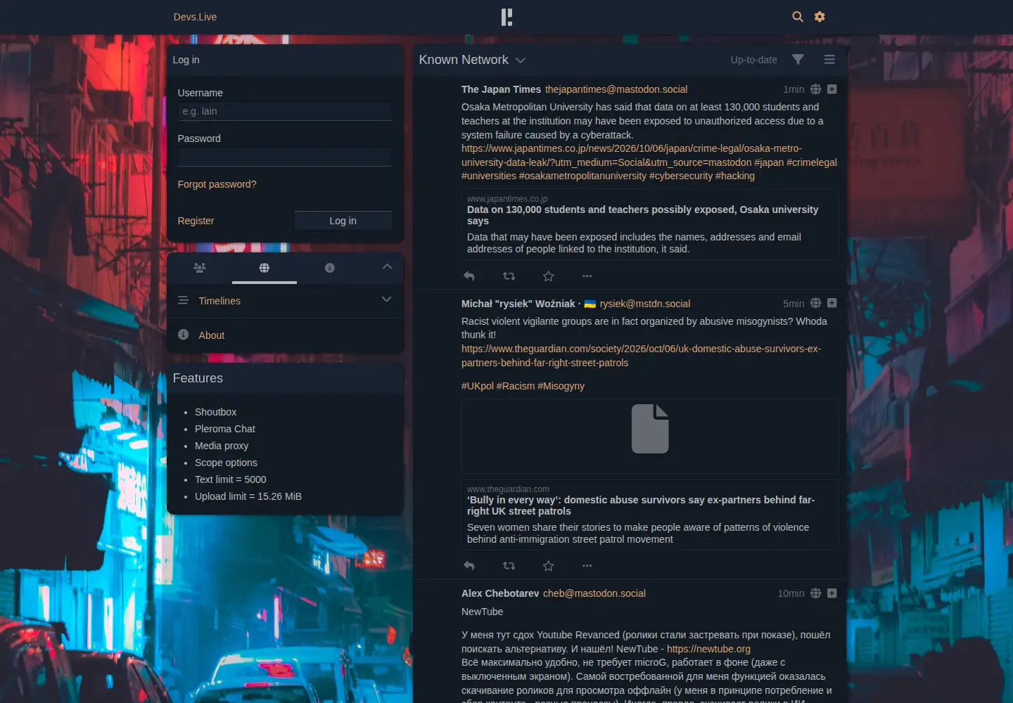 Screenshot of devs.live