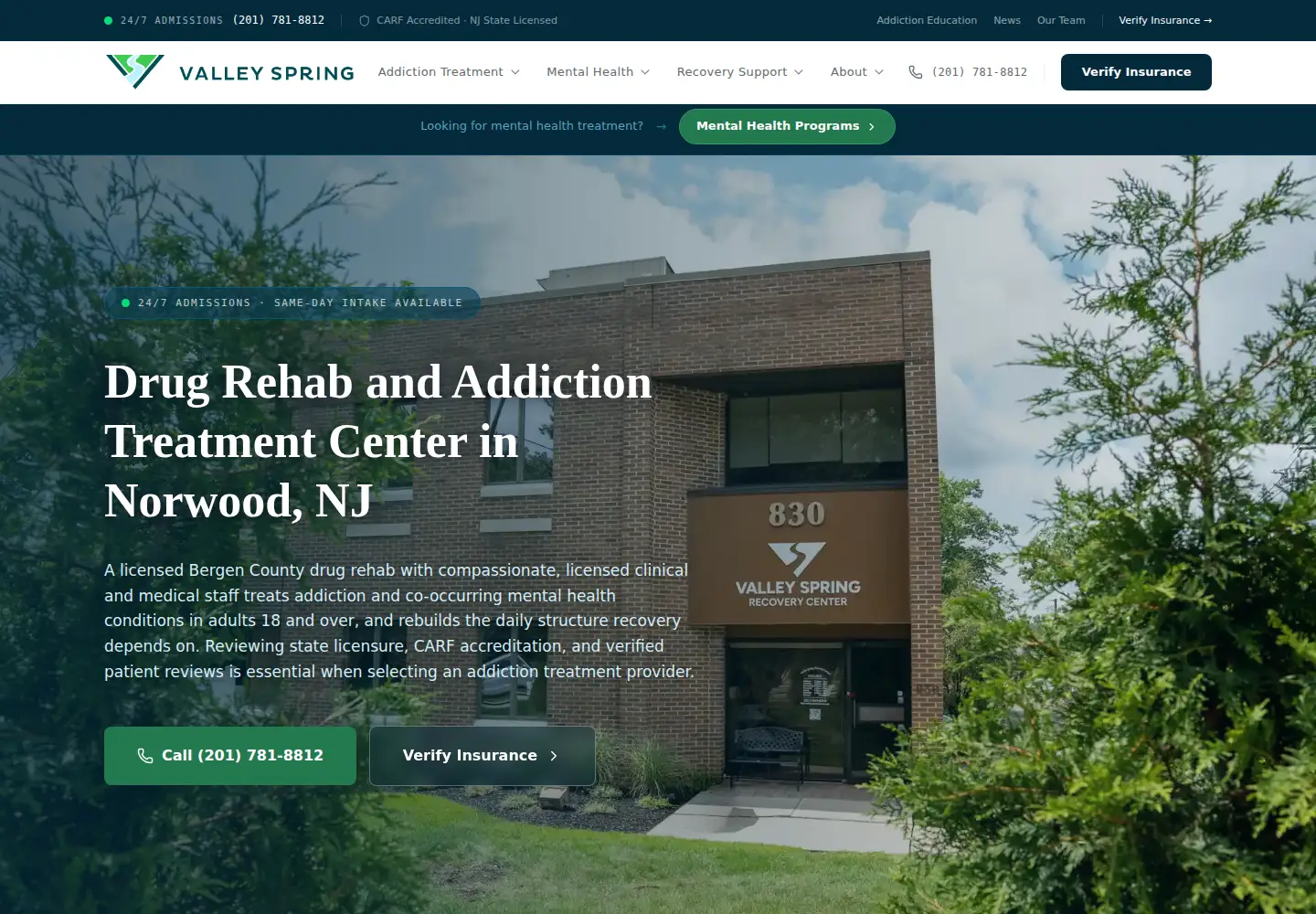 Screenshot of valleyspringrecovery.com
