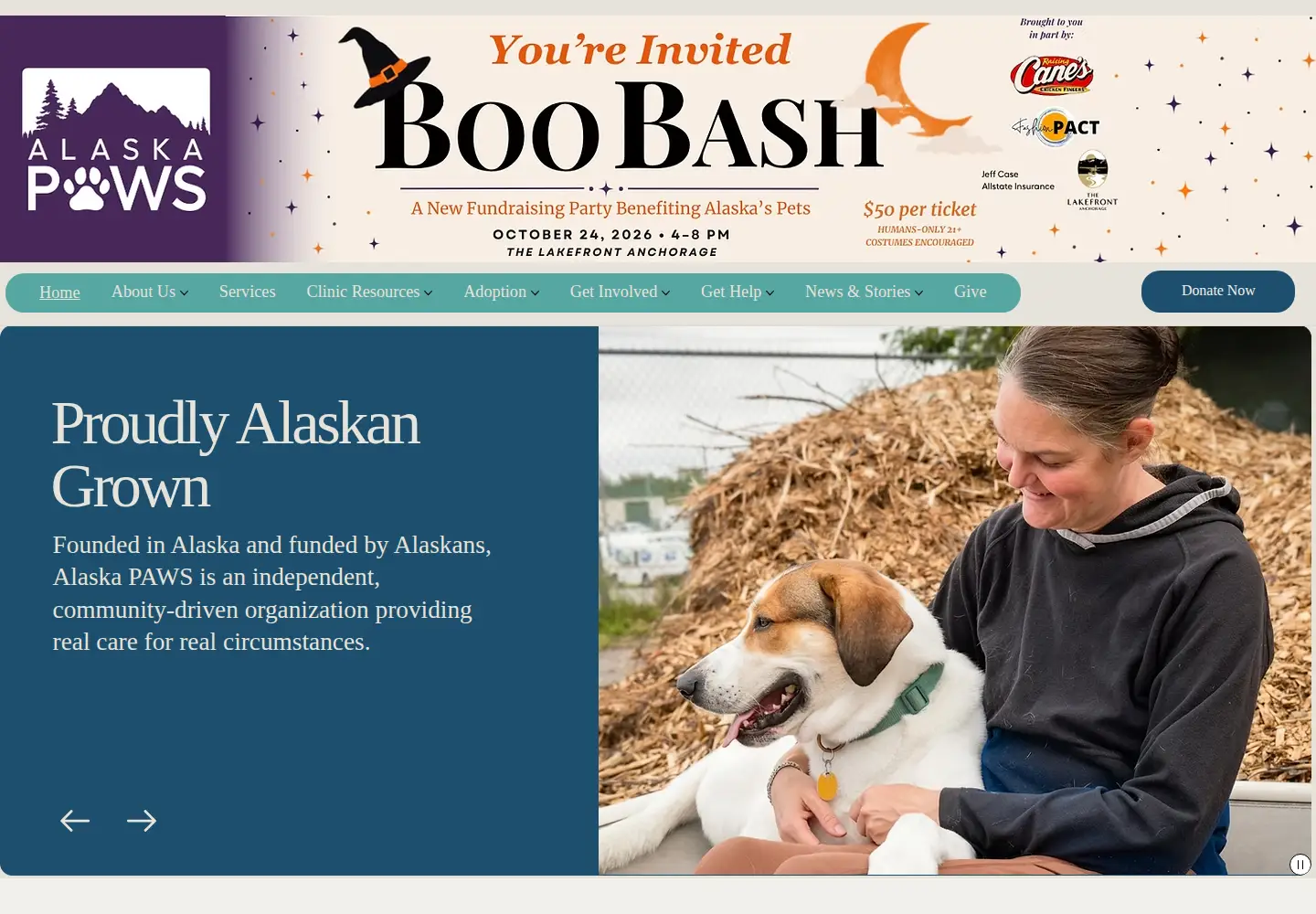 Captured homepage of alaskaspca.org in the current scan