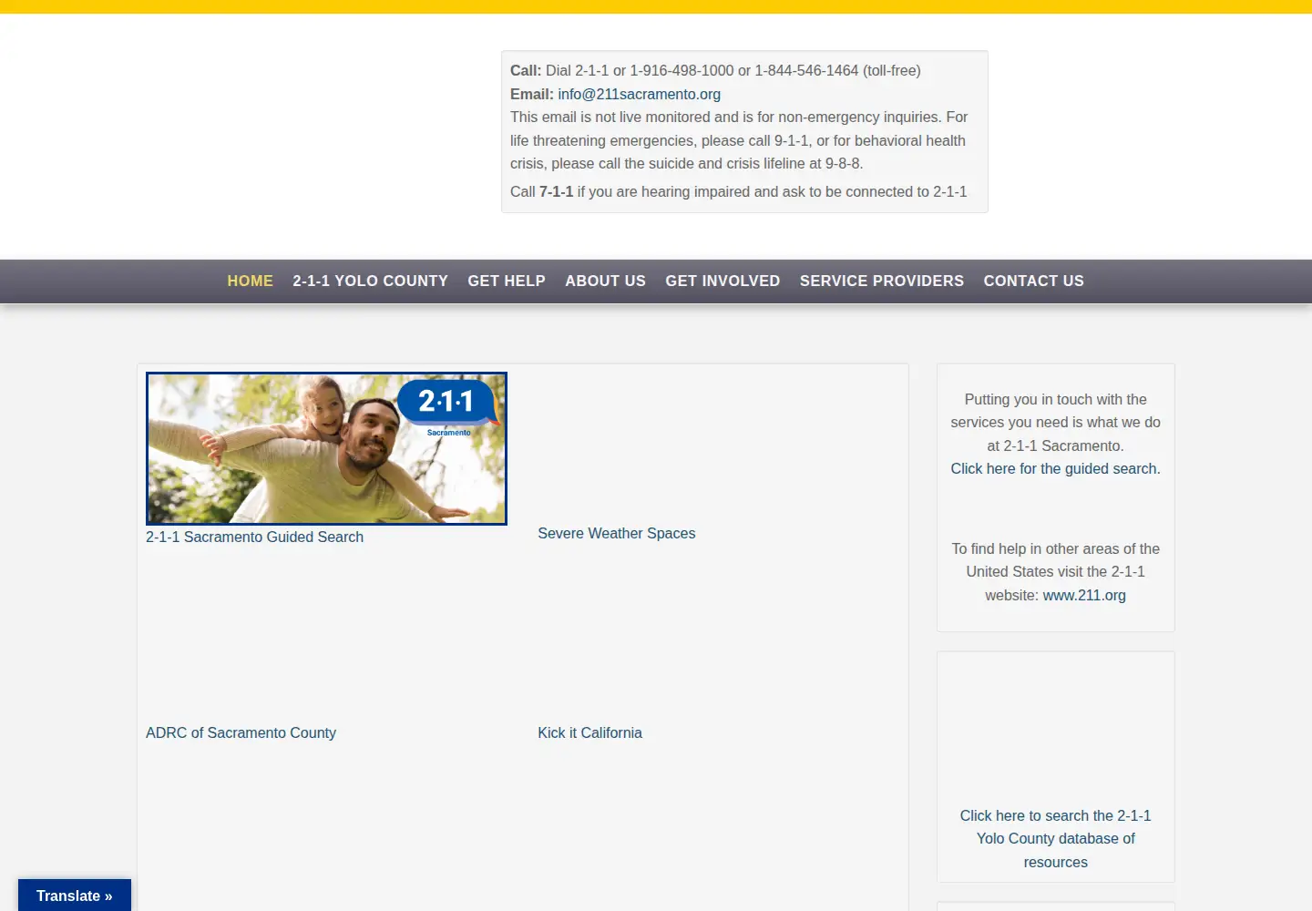 Captured homepage of 211sacramento.org in the current scan