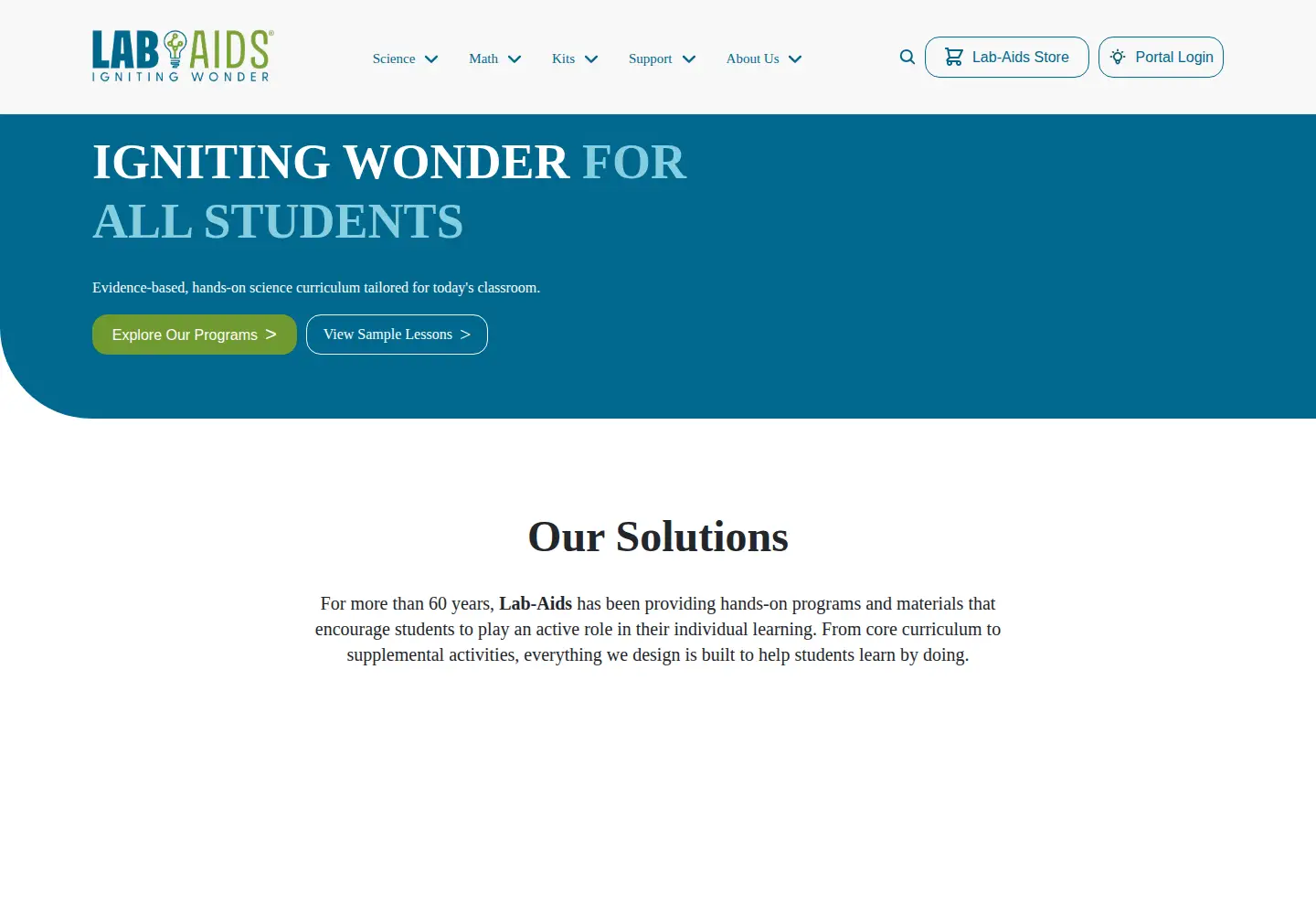 Captured homepage of lab-aids.com in the current scan