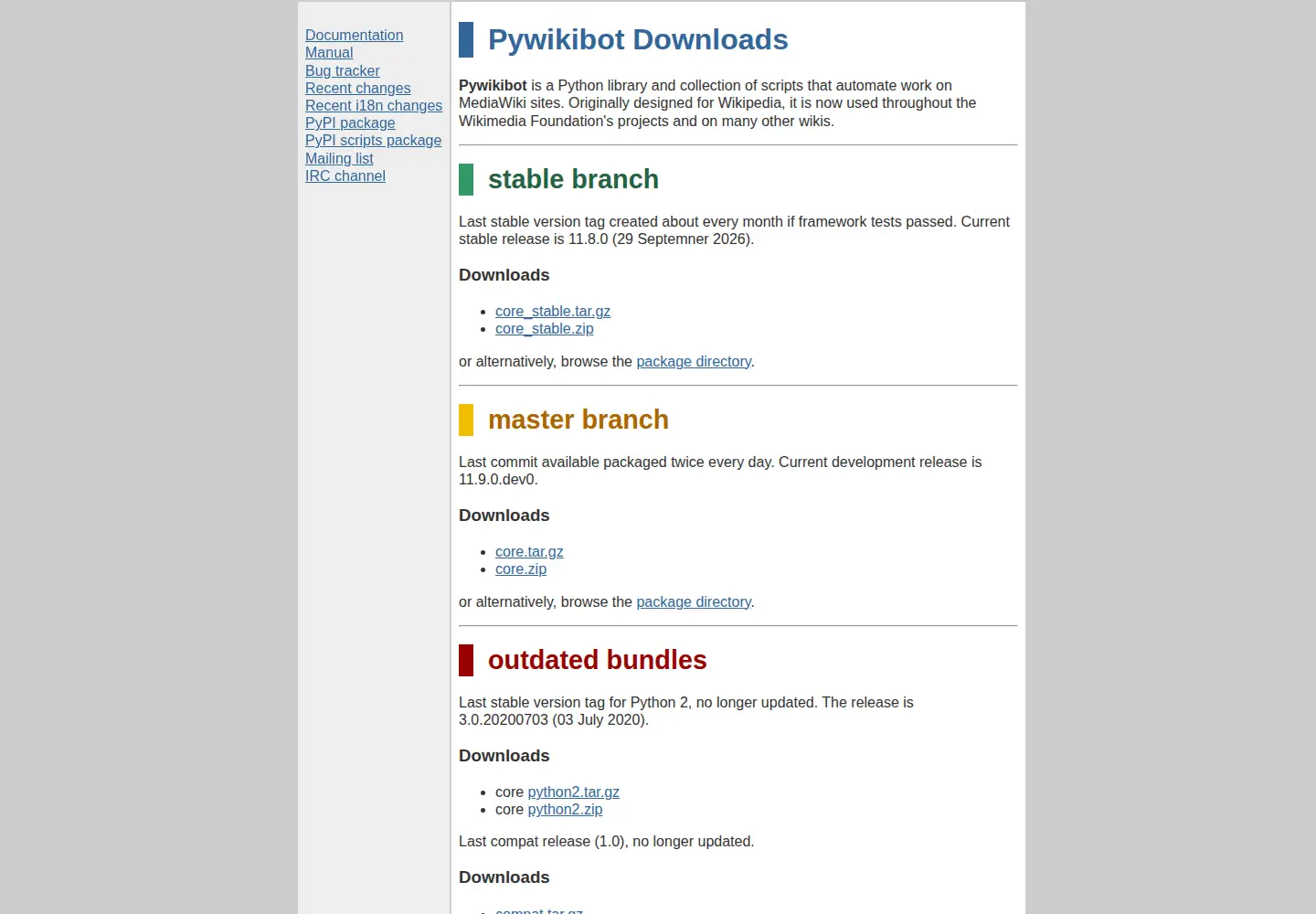 Captured homepage of pywikipedia.org in the current scan