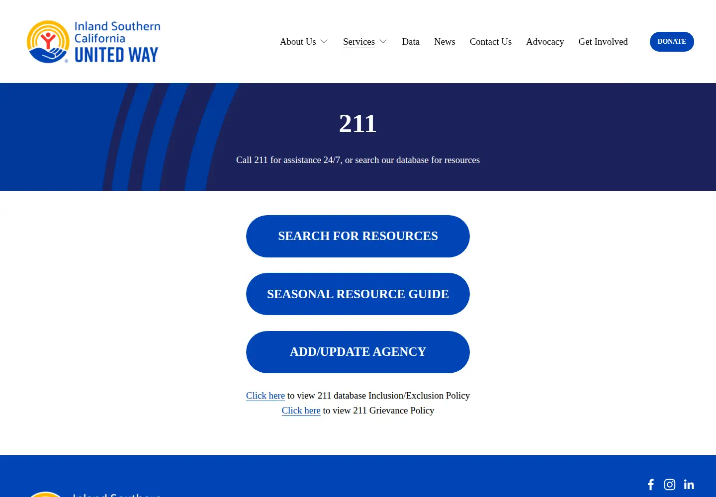 Captured homepage of 211sb.org in the current scan