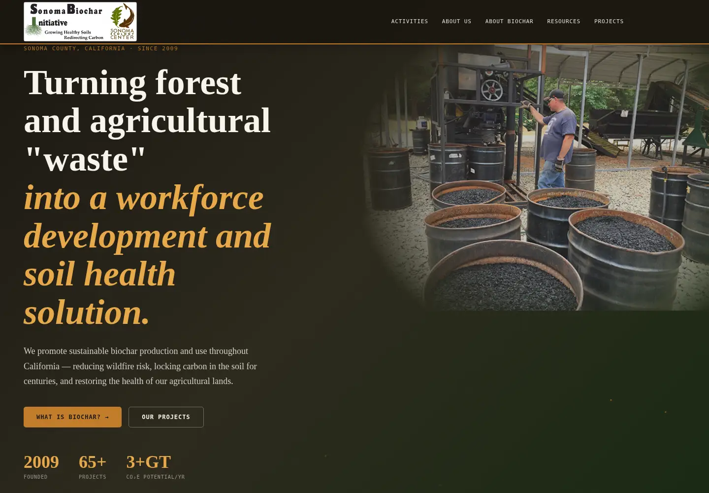Captured homepage of sonomabiocharinitiative.org in the current scan