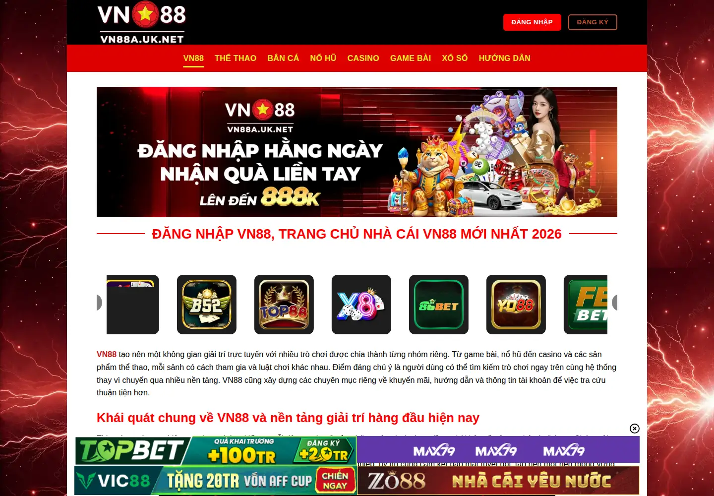 Captured homepage of vn88.srl in the current scan