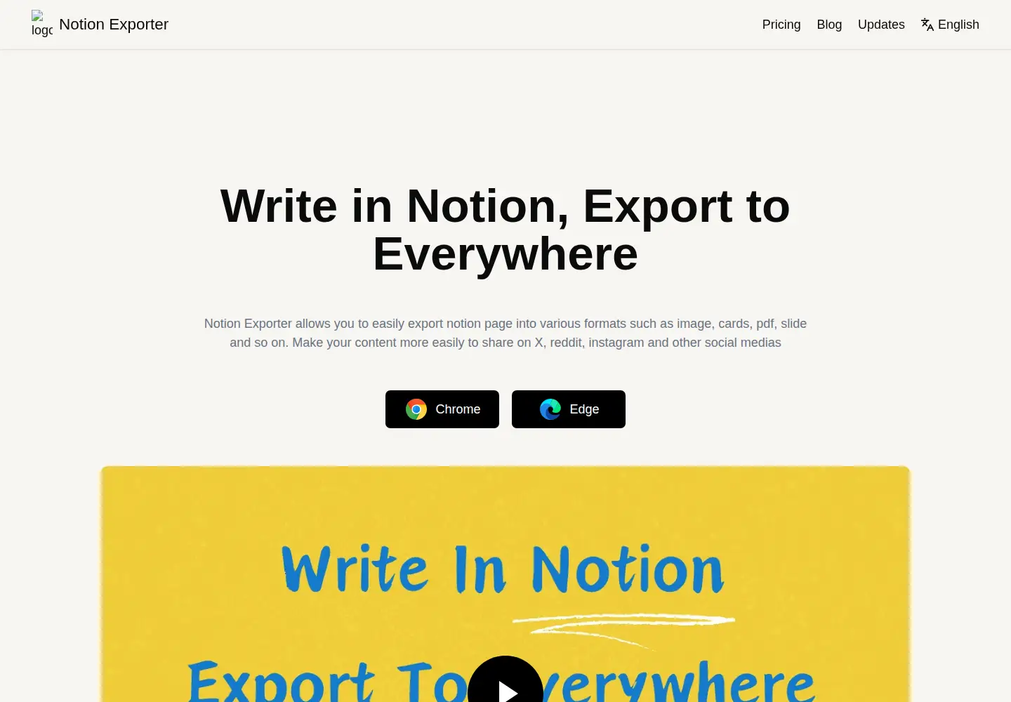 Captured homepage of notionexporter.com in the current scan