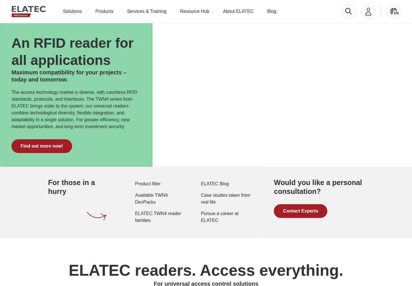 Captured homepage of elatec-rfid.com in the current scan