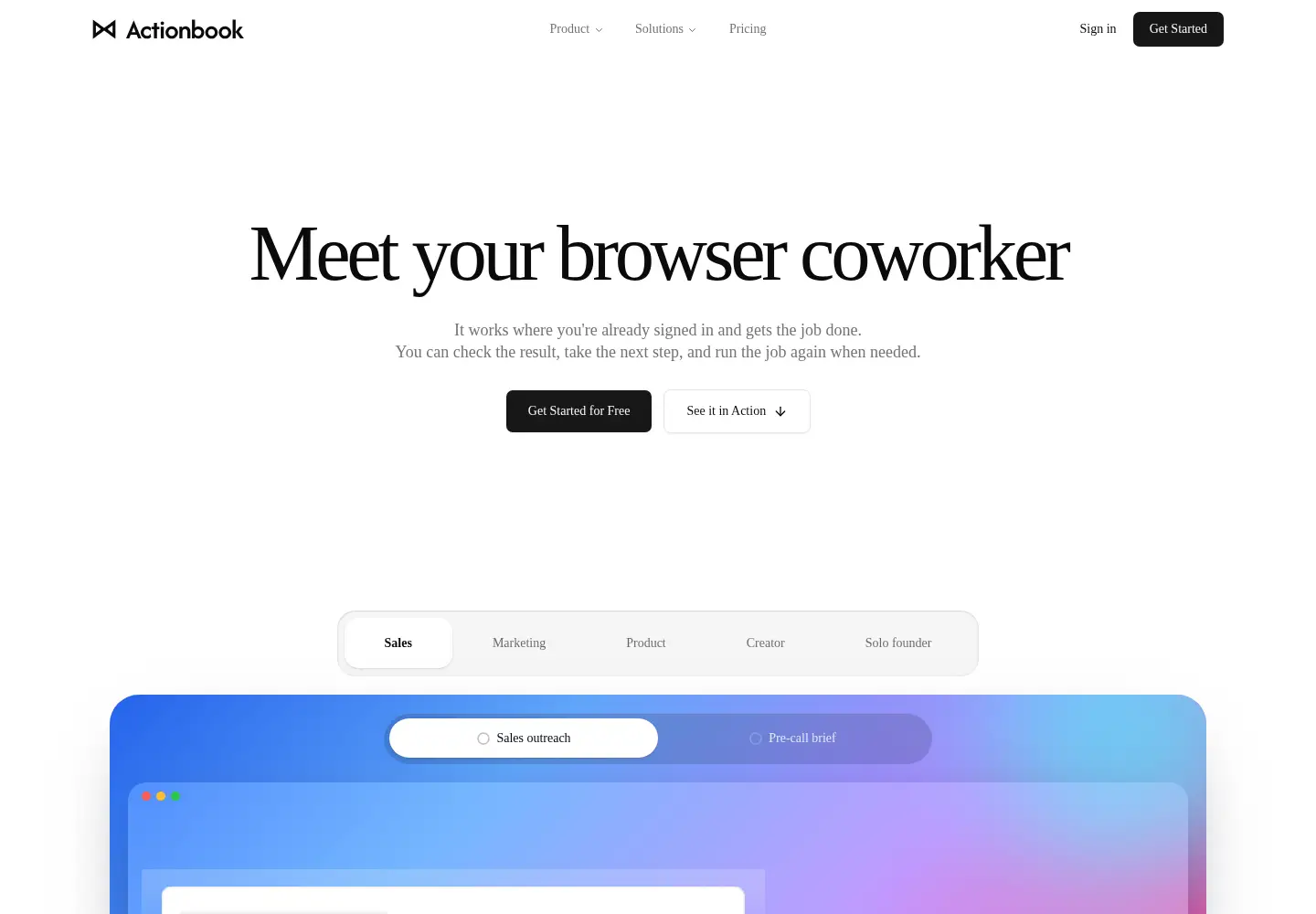 Screenshot of actionbook.app