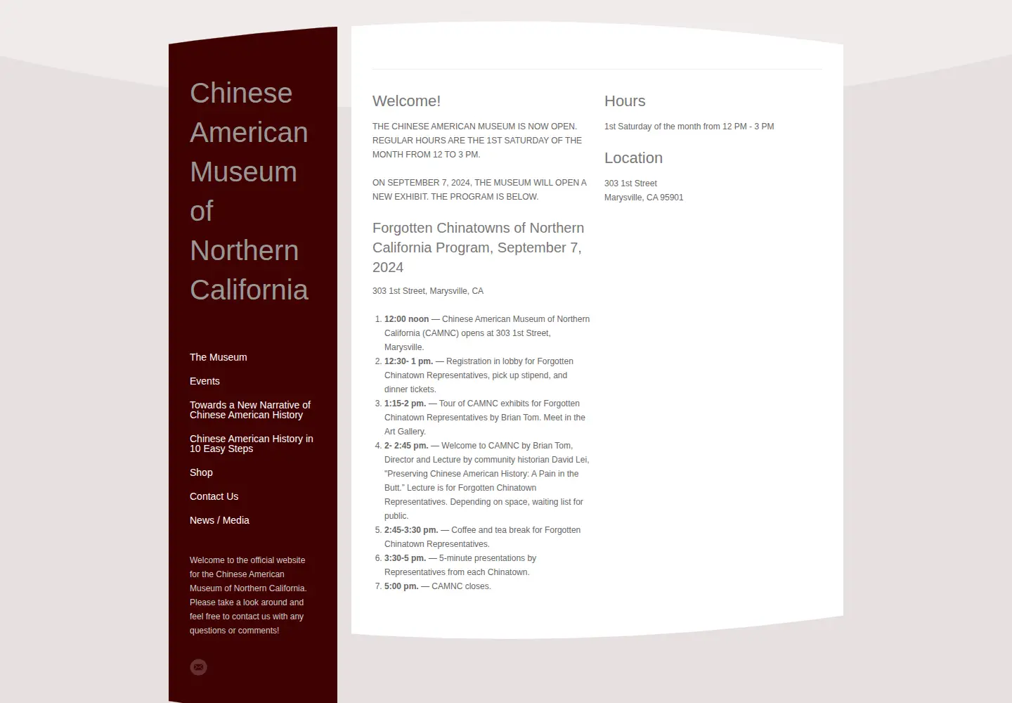 Screenshot of chineseamericanmuseum.com