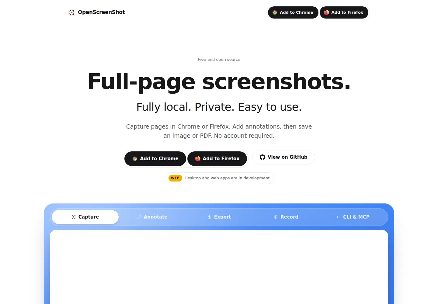 Captured homepage of openscreenshot.app in the current scan