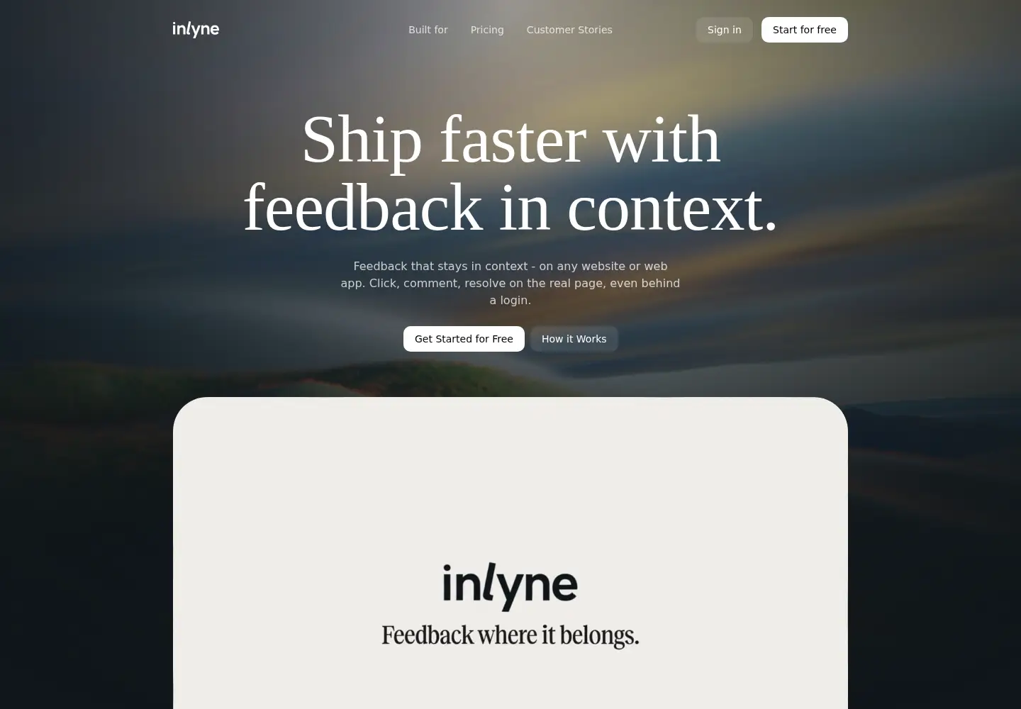 Captured homepage of inlyne.ai in the current scan