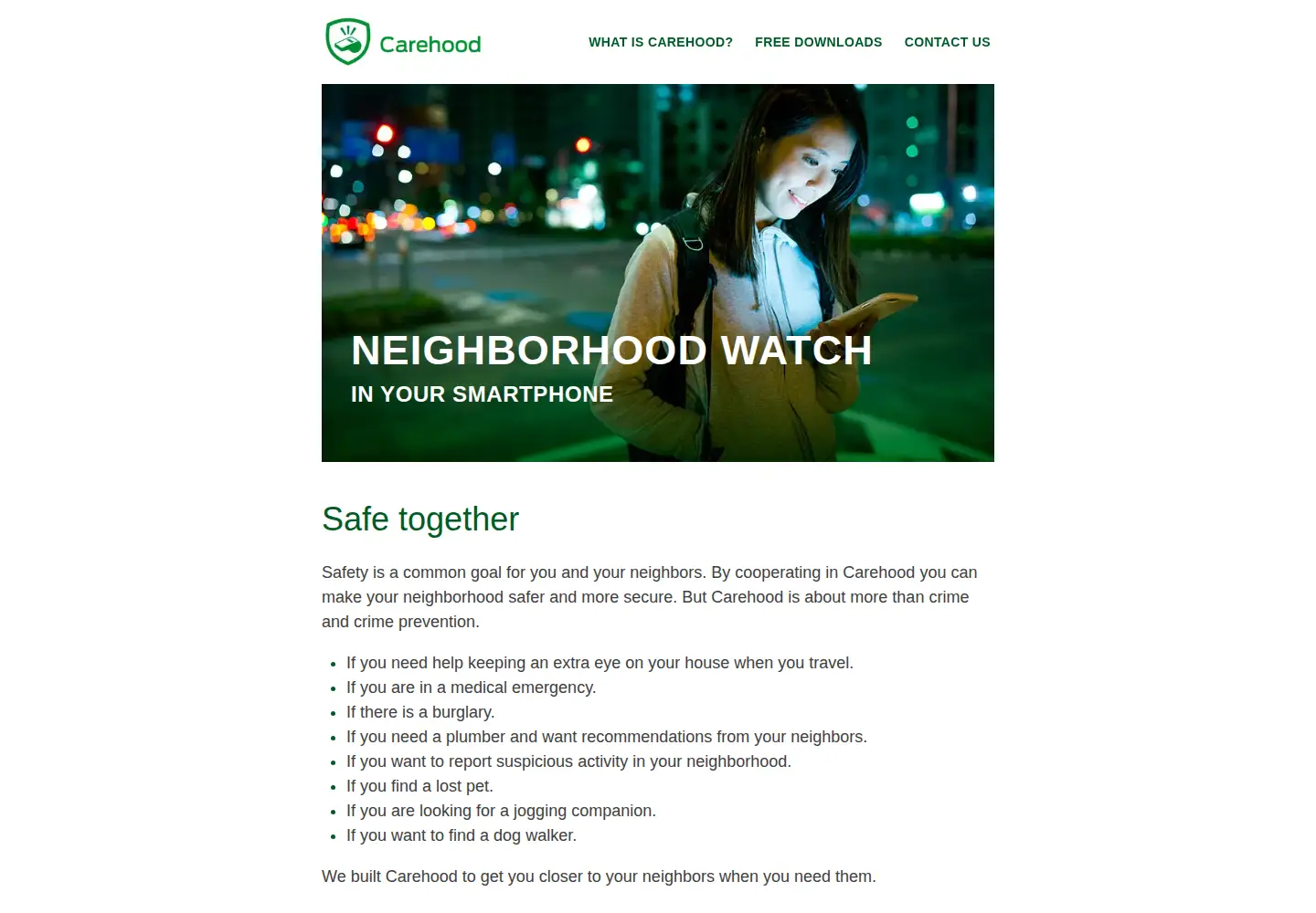 Captured homepage of carehood.com in the current scan