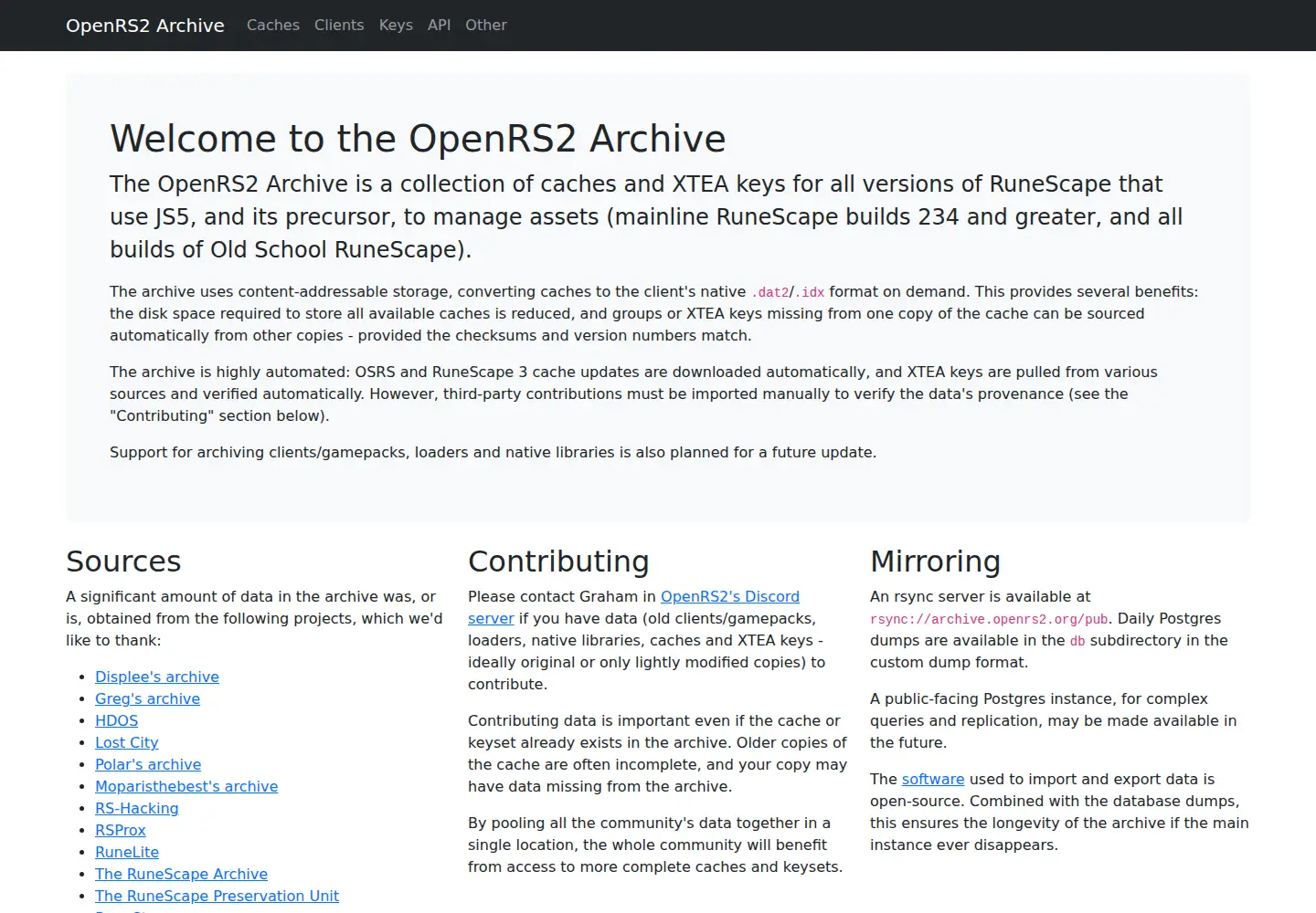 Screenshot of openrs2.org