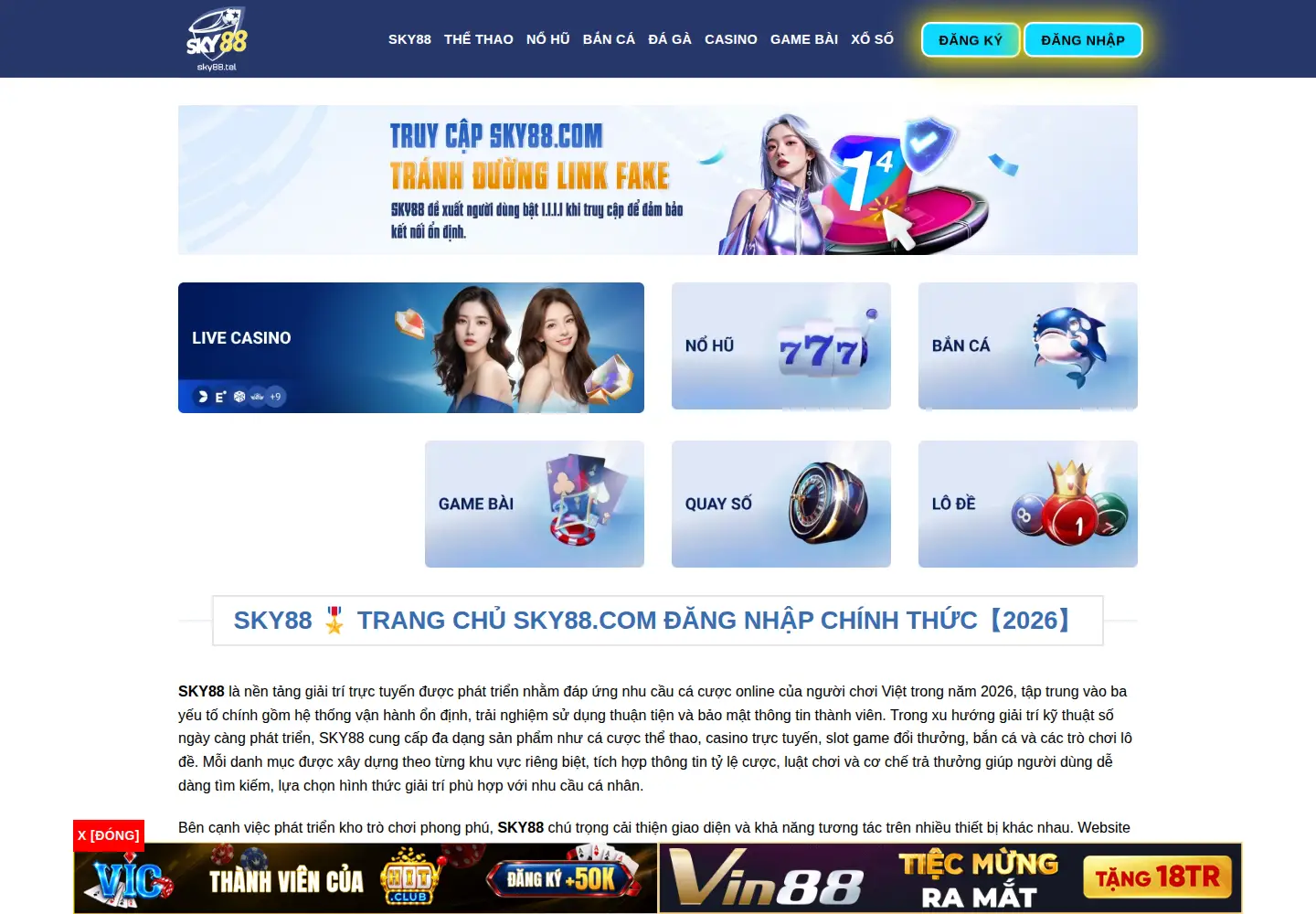 Screenshot of sky88.tel