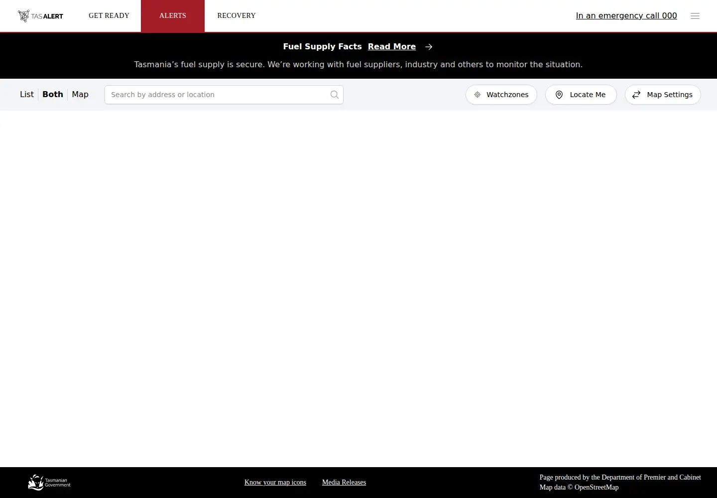 Screenshot of alert.tas.gov.au