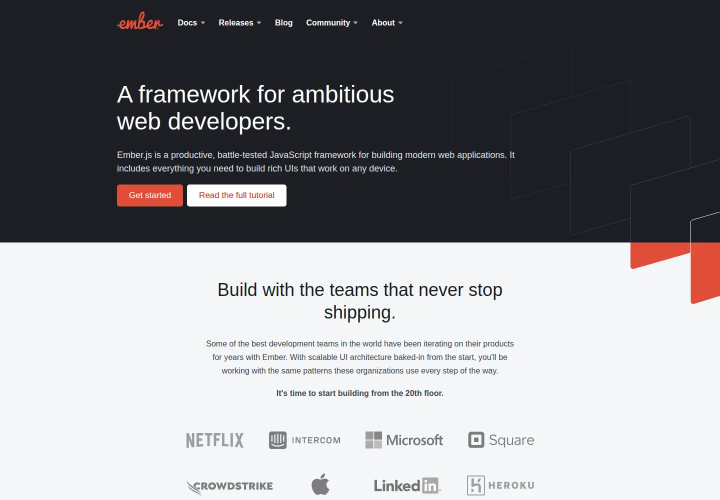 Screenshot of emberjs.com