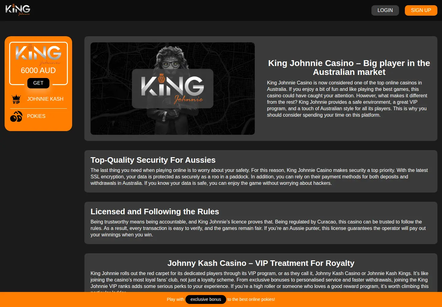Captured homepage of kingjohnniecasinologin.com in the current scan