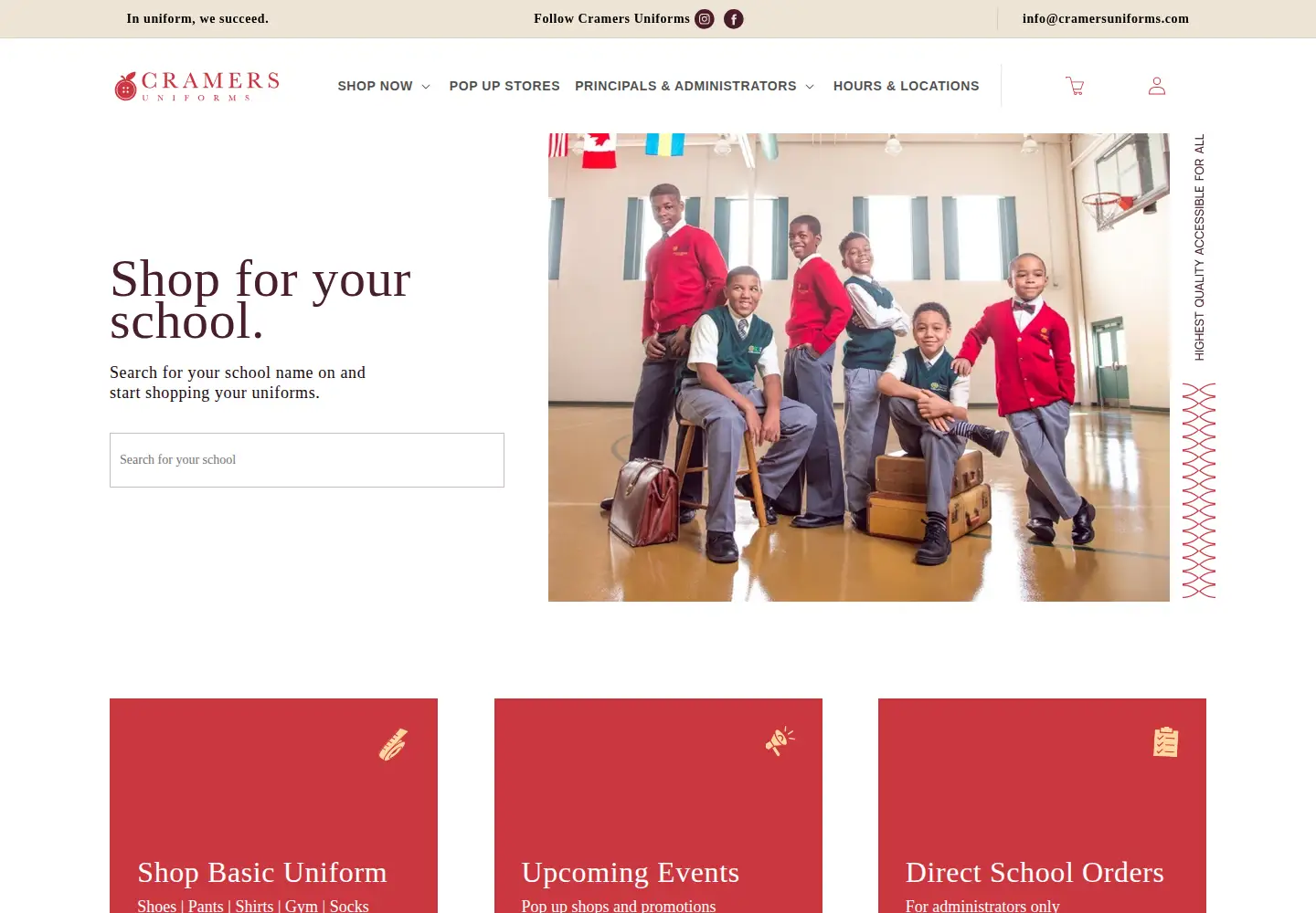 Screenshot of cramersuniforms.com