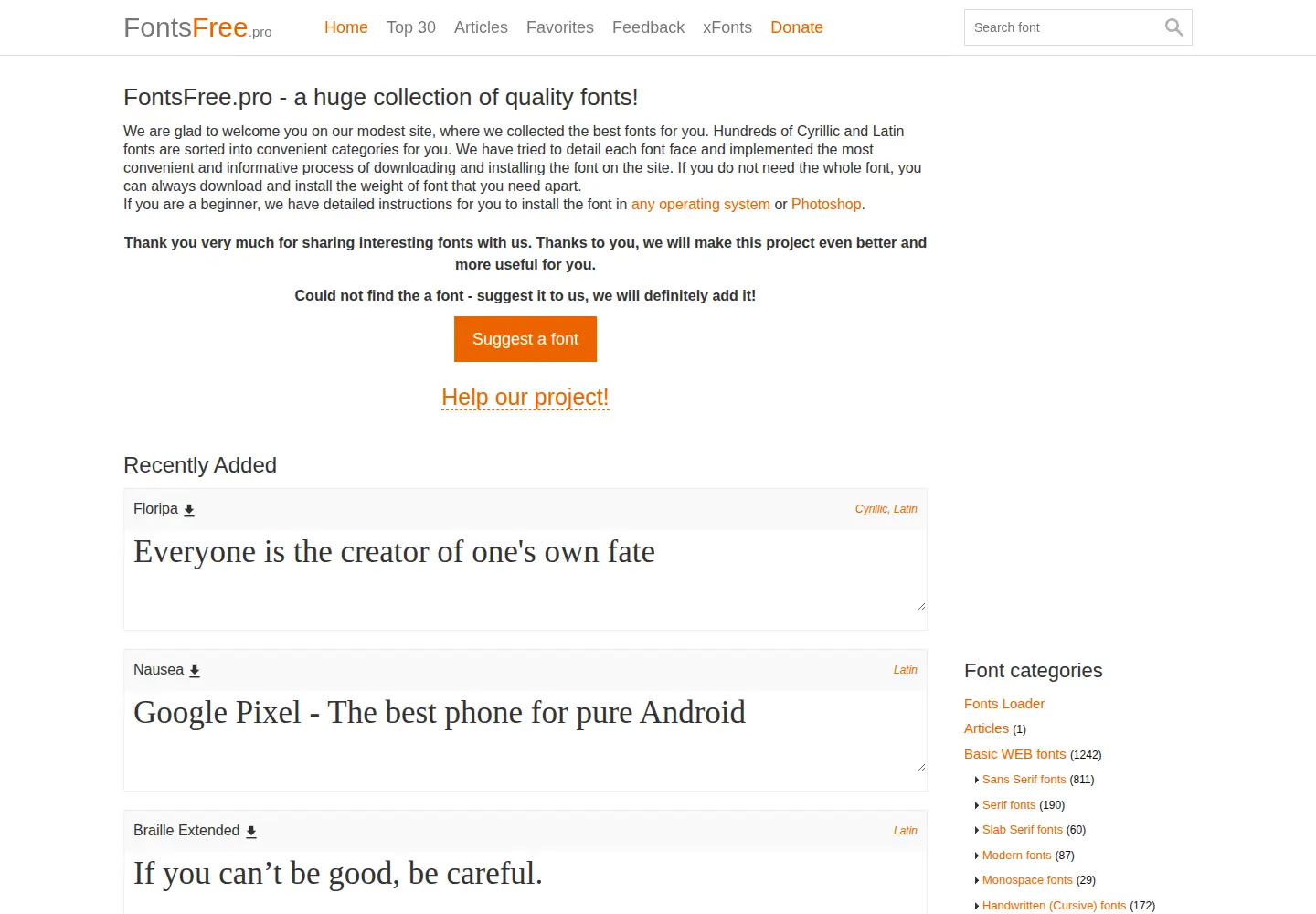 Screenshot of fontsfree.pro