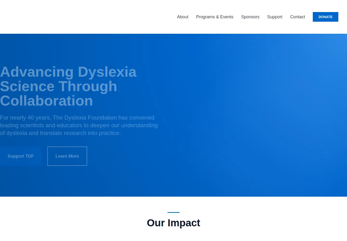 Captured homepage of dyslexiafoundation.org in the current scan