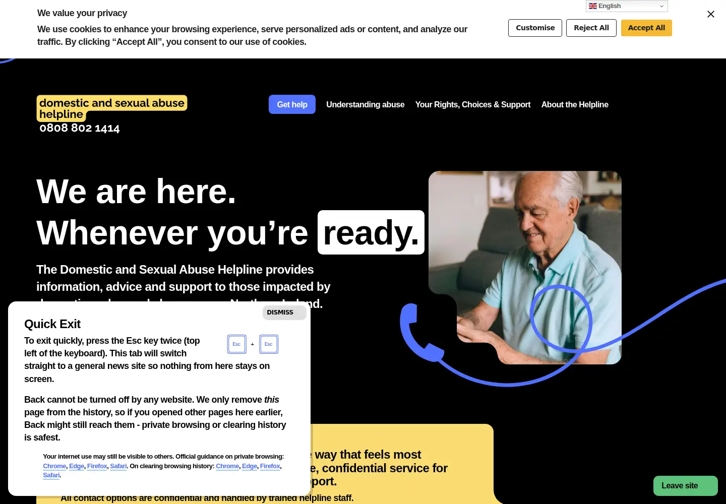 Screenshot of dsahelpline.org
