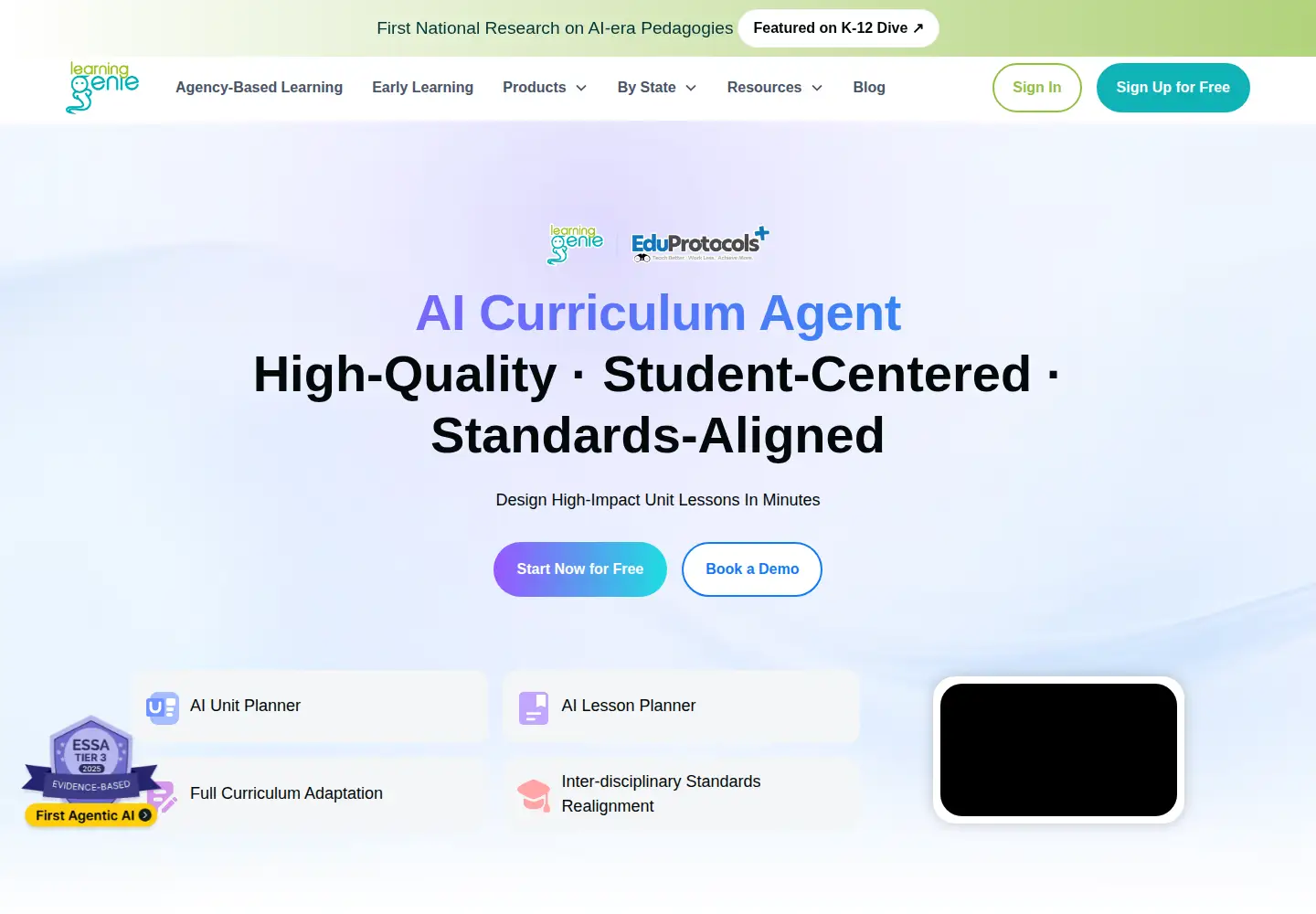 Captured homepage of learning-genie.com in the current scan