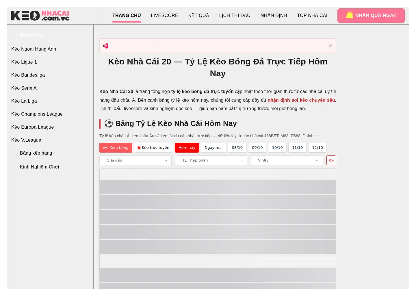 Screenshot of keonhacai20.com