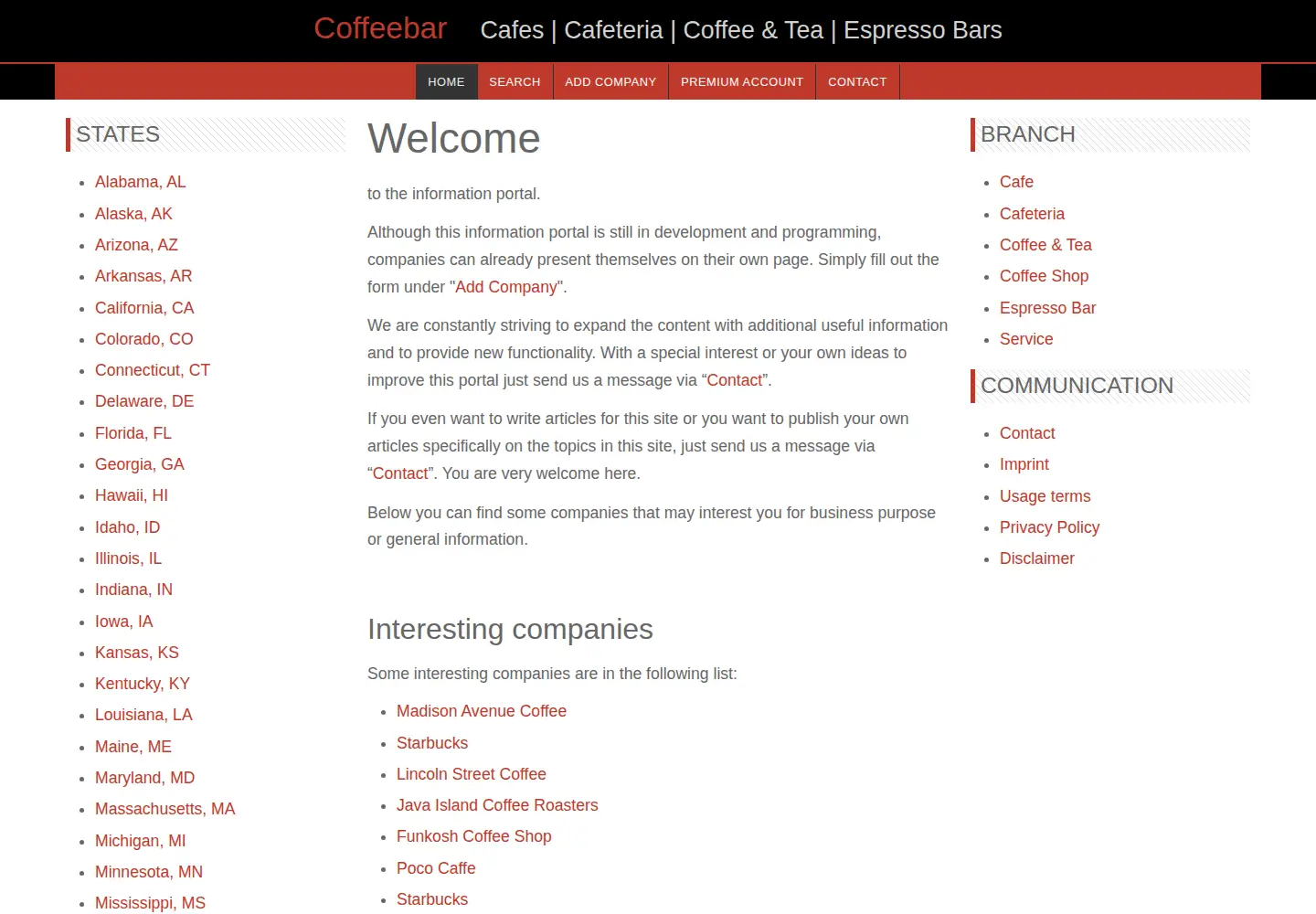 Screenshot of coffeebars.us