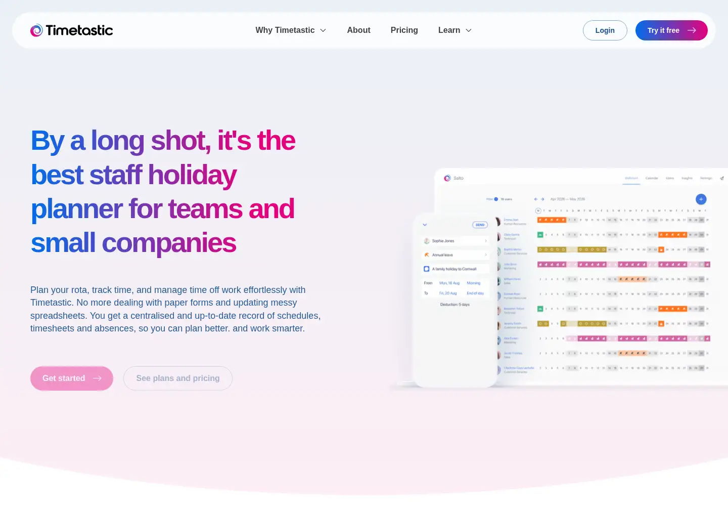 Captured homepage of timetastic.co.uk in the current scan