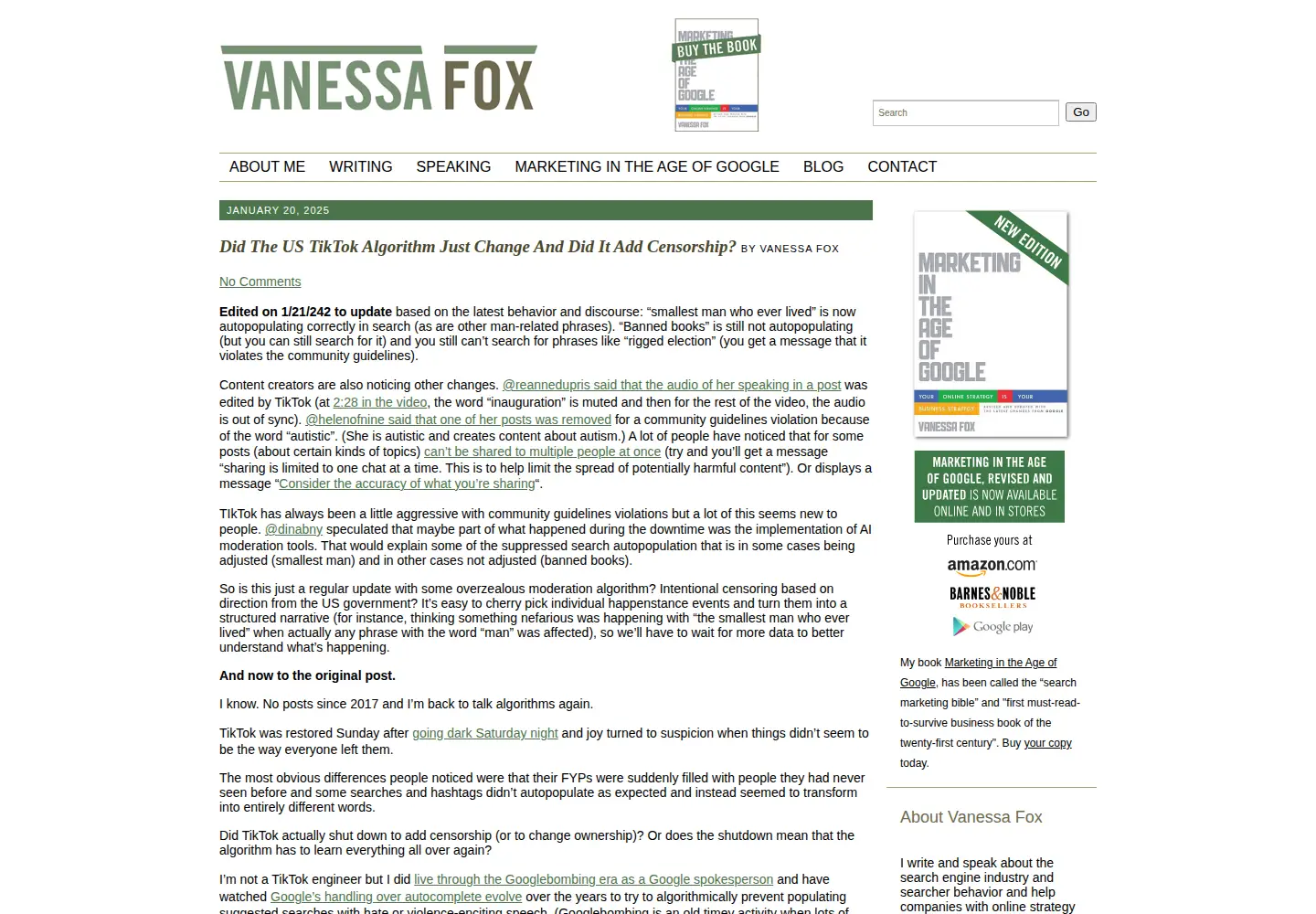 Screenshot of vanessafox.com